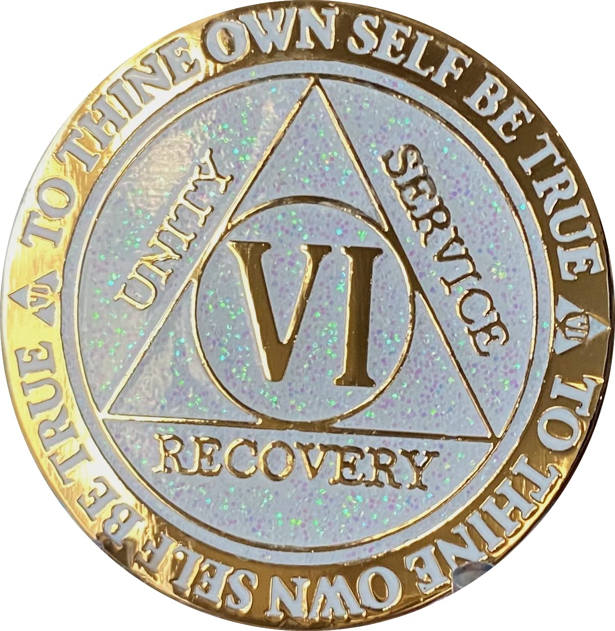 6 Year AA Medallion Reflex White Glitter Gold Plated Color Chip - Perfect for Anniversary Gifts, Jewelry Making & Collectibles