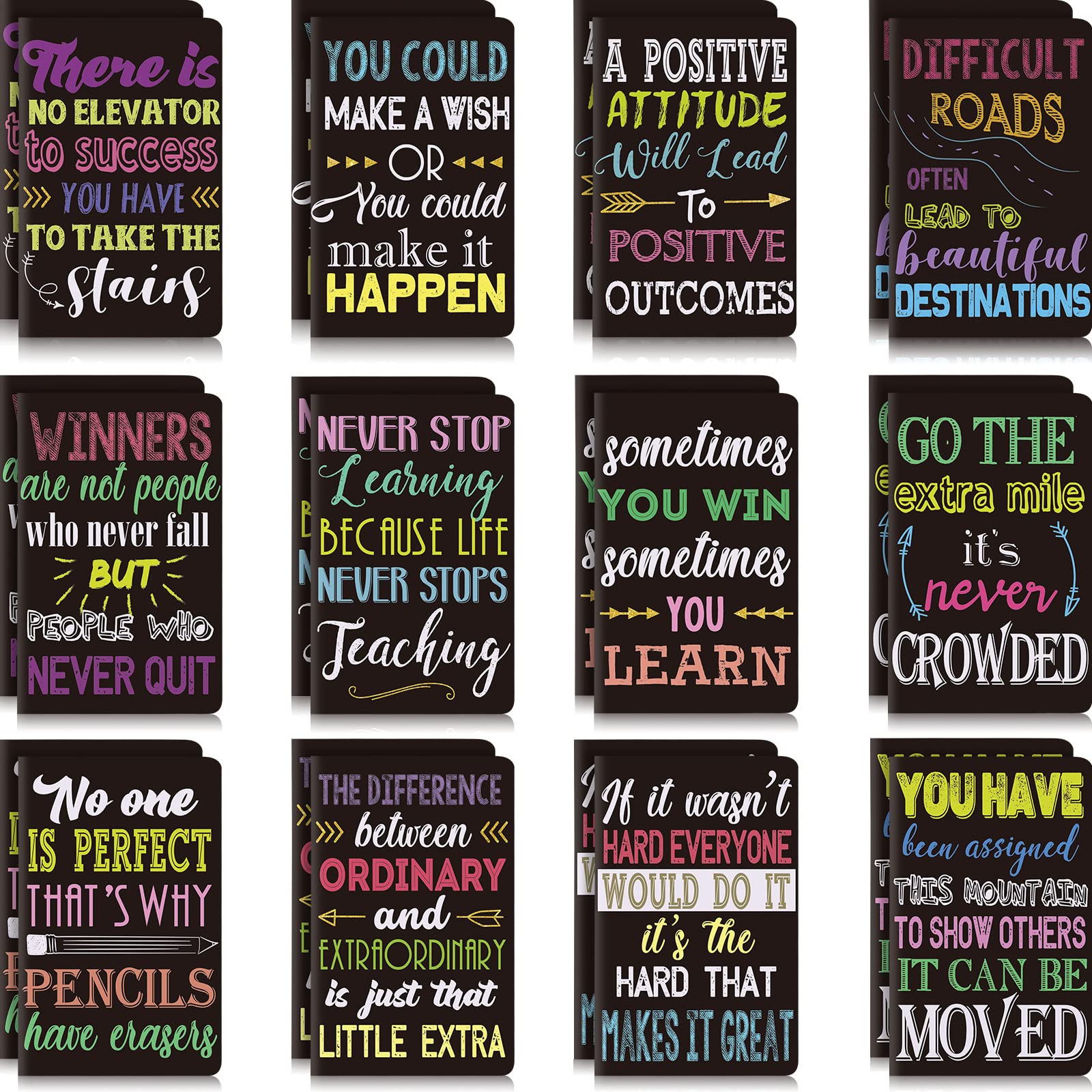 Outus 24-Piece Mini Motivational Notebook Set - Inspirational Pocket Notepads for School, Office & Travel - 12 Classic Style Journals - Perfect for Daily Encouragement, Gift Giving & Productivity Boost