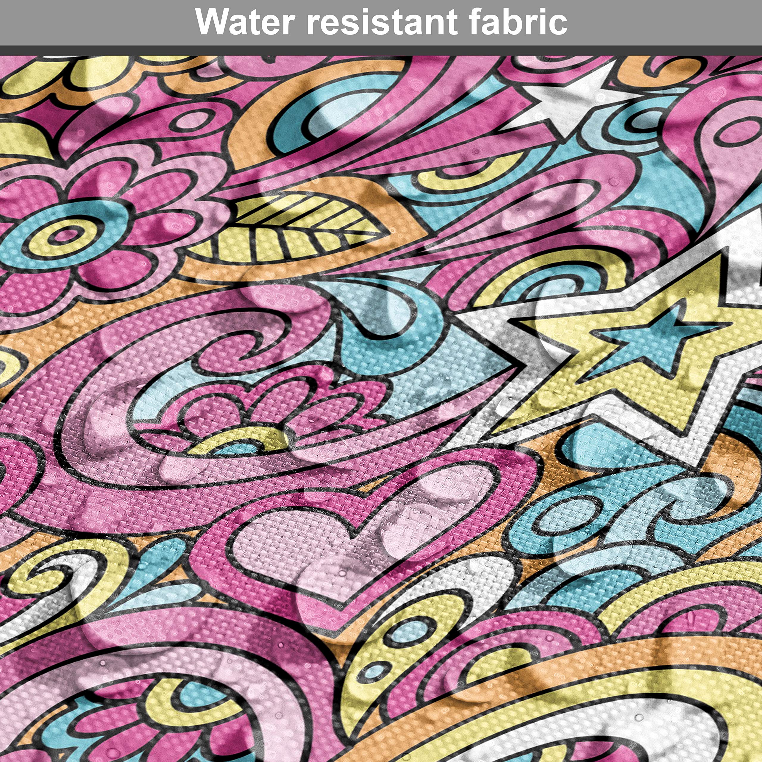 Lunarable 1960s Psychedelic Groovy Peace Notebook Doodle Fabric - 10 Yards Fuchsia Pink Upholstery Material for Sofa, Curtains & Home Decor | Retro Hippie Style Bedding, Pillows & DIY Craft Projects