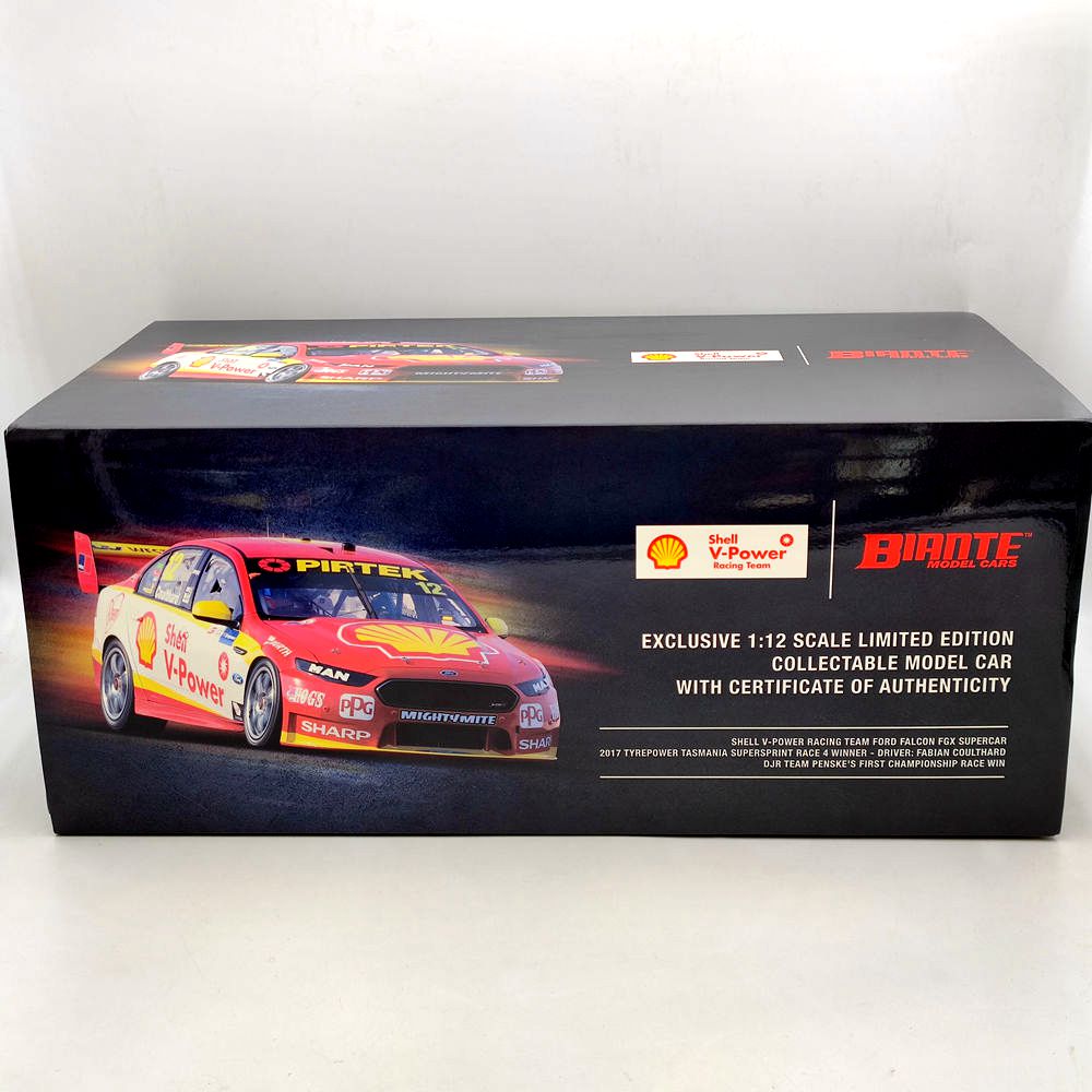 1:12 Scale SHELL V-POWER Racing Team Ford Falcon FGX Supercar 2017 #12 B12F17B - High-Quality Resin Diecast Model Car - Perfect for Collectors, Racing Fans & Gift Giving - Display, Home Decor, Office Desk Showpiece