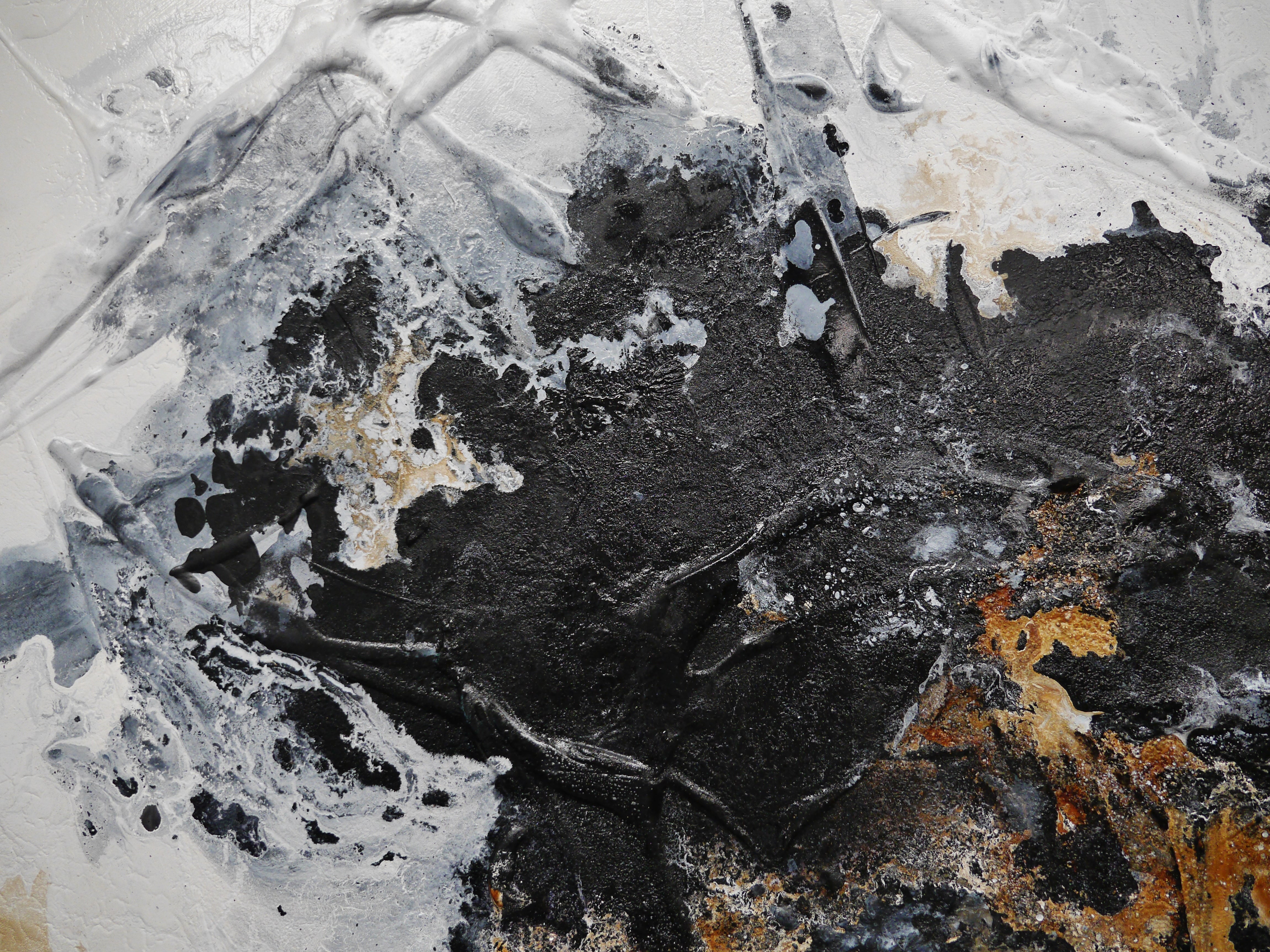 190cm x 100cm Modern Abstract Textured Painting in Rust Black Slate White - Perfect for Living Room, Bedroom or Office Wall Decor