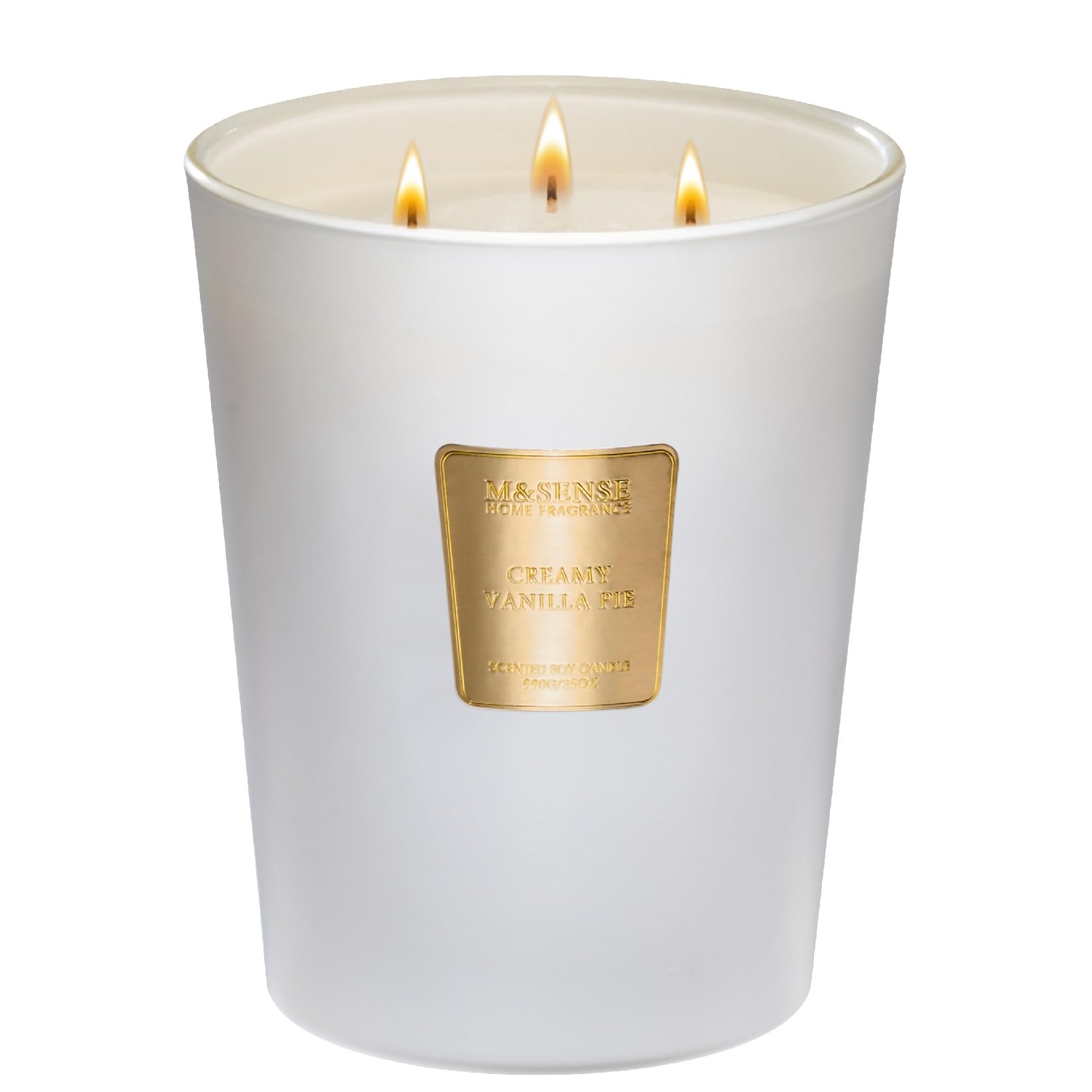 M&SENSE Extra Large 3-Wick Scented Candle - 35oz Creamy Vanilla Soy Wax Candle (150H Burn Time) | Aromatherapy Stress Relief, Home Fragrance & Housewarming Gift | Perfect for Living Room, Bedroom, Bathroom & Office Decor