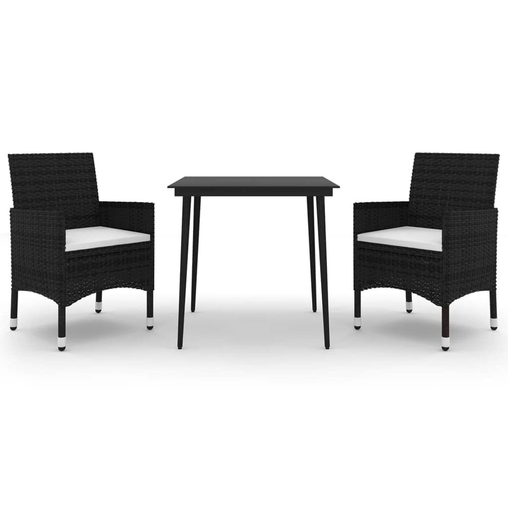 vidaXL 3-Piece Patio Dining Set with Cushions - Outdoor Garden Furniture for Lawn, Yard, Terrace & Balcony - Poly Rattan Table & Chairs with Glass Top - Perfect for Backyard BBQs, Poolside Relaxation & Outdoor Entertaining