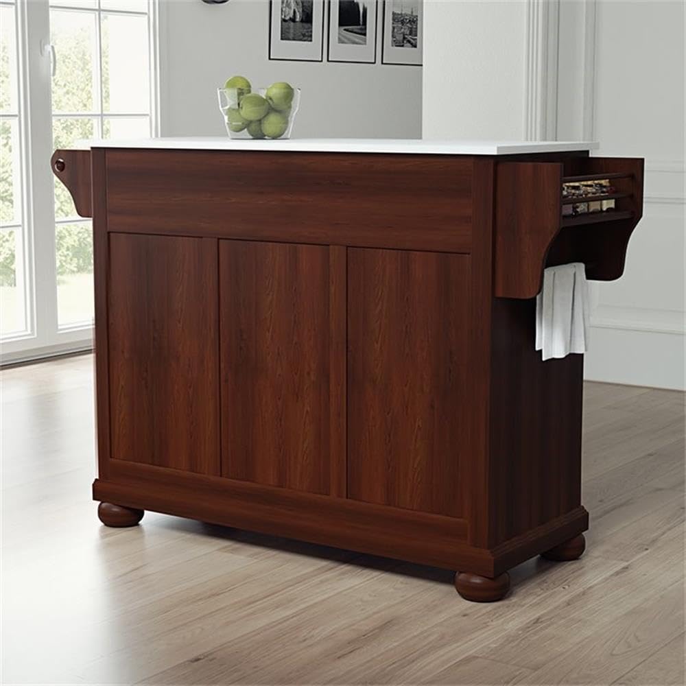 Pemberly Row Transitional Wood and Granite Kitchen Island in Mahogany - Stylish and Functional Centerpiece for Modern Kitchens, Perfect for Meal Prep, Entertaining & Extra Storage