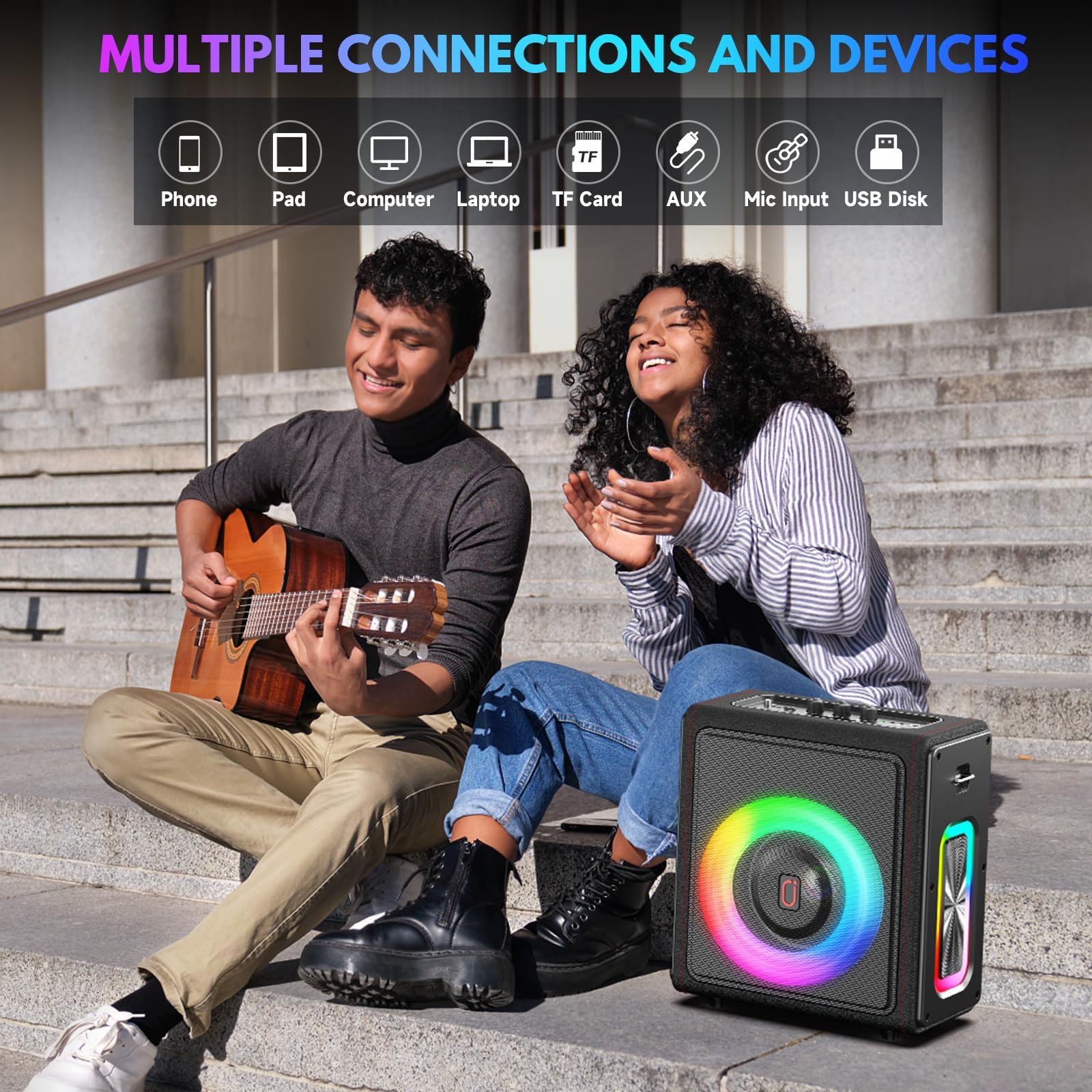 Portable Karaoke Machine with Bluetooth 5.3, 2 Wireless Microphones - PA System with Pitch Correction & Echo Effect for Home Parties | TWS/TF Card/USB/AUX/Live/REC Support | Perfect for Birthday Celebrations, Family Gatherings & Indoor Entertainment