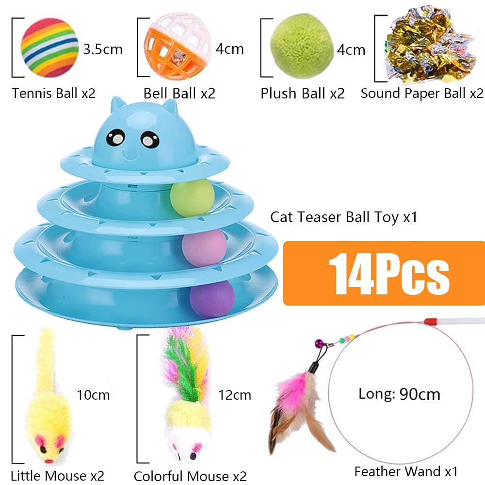 Speedy Panther 14-Pack Interactive Cat Toys for Indoor Cats & Kittens - Fun Roller Exerciser, 3-Level Teaser Balls & Feather Wand - Perfect for Playtime, Exercise & Bonding with Your Feline Friend