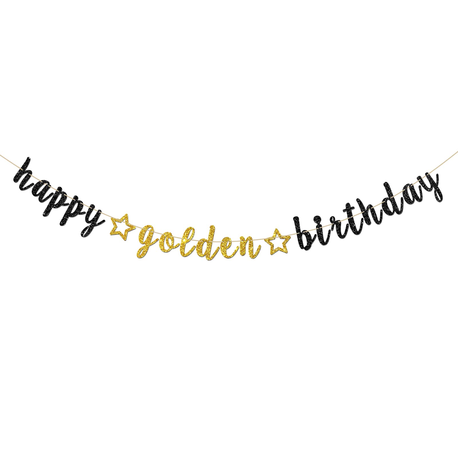 INNORU Happy Golden Birthday Banner - Black Gold Glitter Party Decorations for Kids & Adults | Birthday Party Supplies, Bunting Decor | Perfect for Birthday Celebrations, Baby Showers & Anniversary Parties
