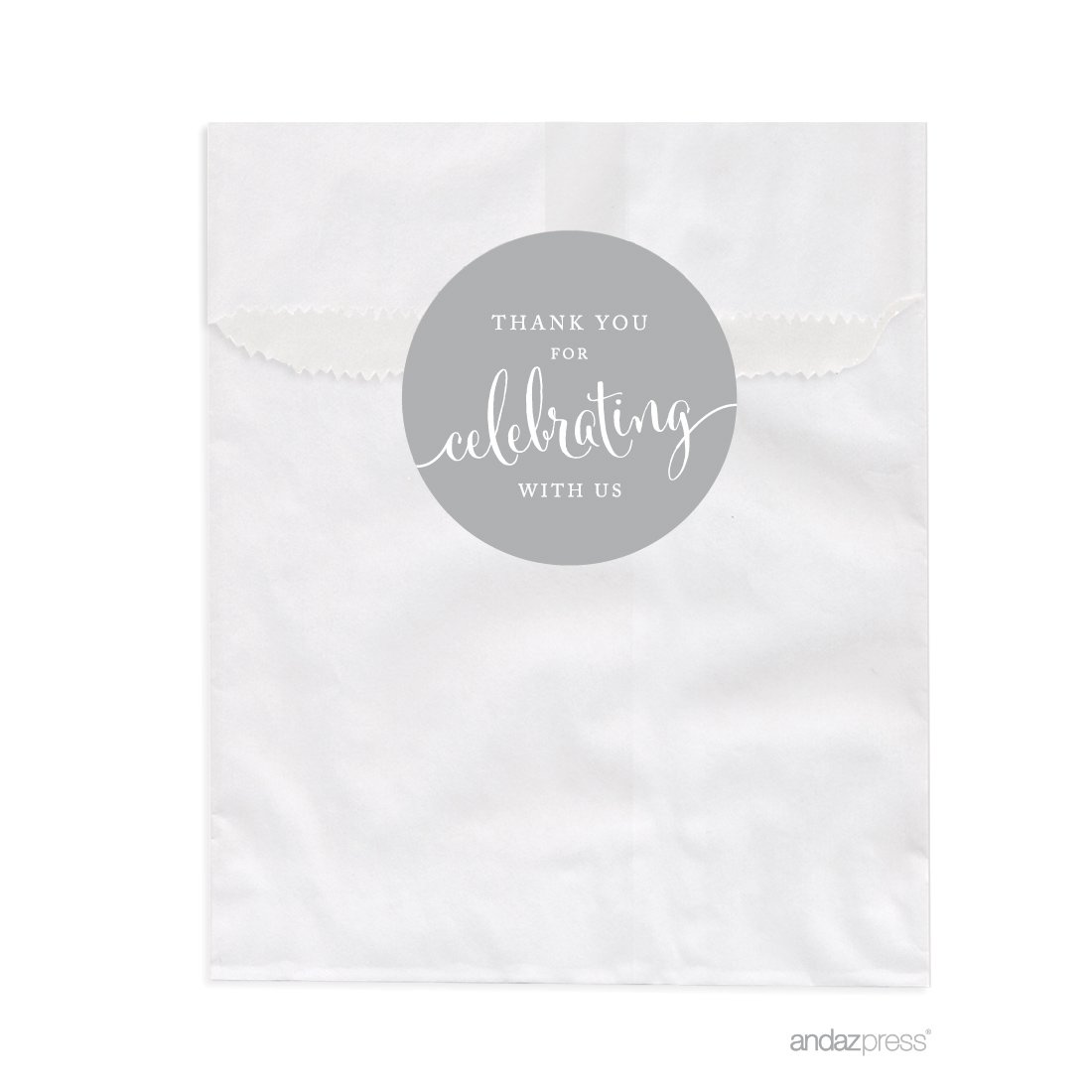 Andaz Press 24-Pack Gray Dessert Table Party Favor Bags - Perfect for Wedding, Baby Shower, Graduation & Candy Buffet - Thank You for Celebrating With Us Treat Bags - Great for Party Decorations, Gift Packaging & Sweet Table Displays