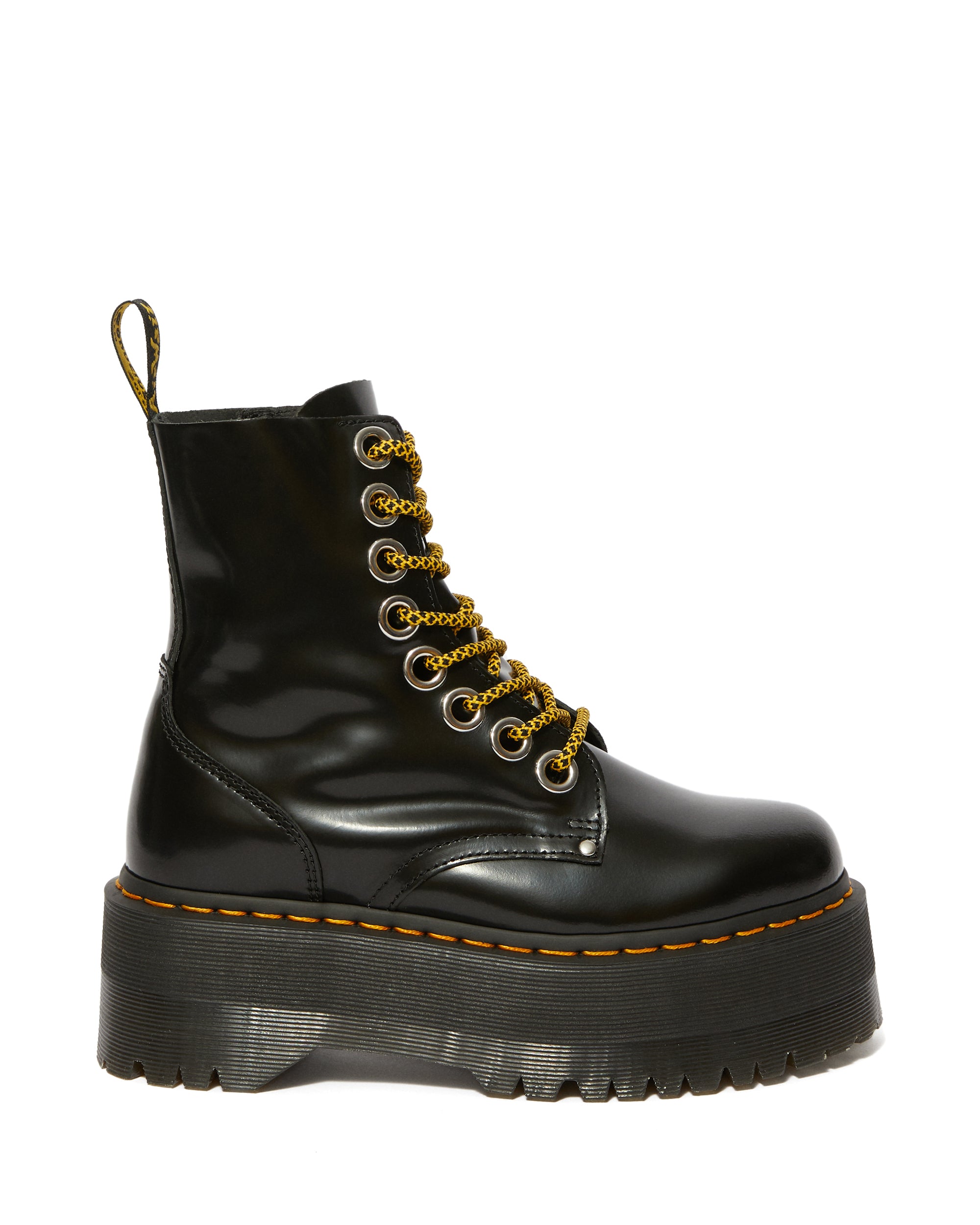Dr. Martens Jadon Max Black Polished Smooth Platform Boots for Women - Chunky Sole, Punk Style, Comfortable & Durable - Perfect for Concerts, Streetwear & Everyday Fashion
