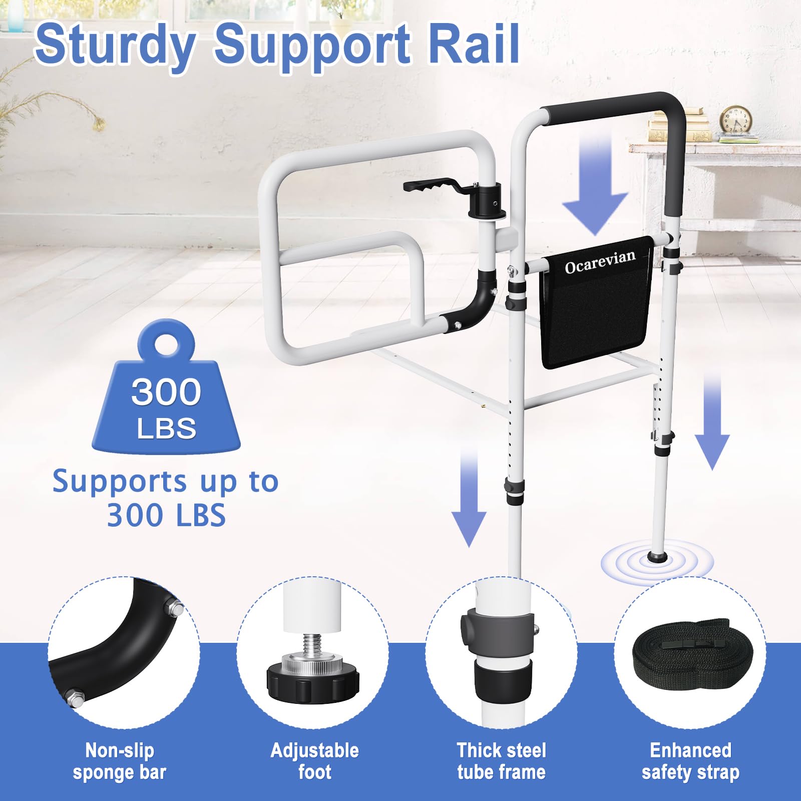 Elderly Bed Safety Rails for Adults & Seniors - Adjustable Bed Guard Rails with Storage Pouch for King, Queen, Full & Twin Size Beds - Perfect for Fall Prevention & Assisted Sleeping