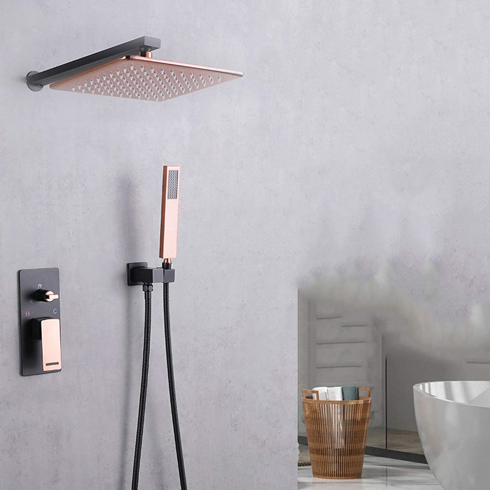 Black Wall Mounted Concealed Rain Mixer Shower Combo Set - 10 Inch Square Rainfall Shower Head & Handheld Shower with Embedded Box for Modern Bathroom & Spa Experience