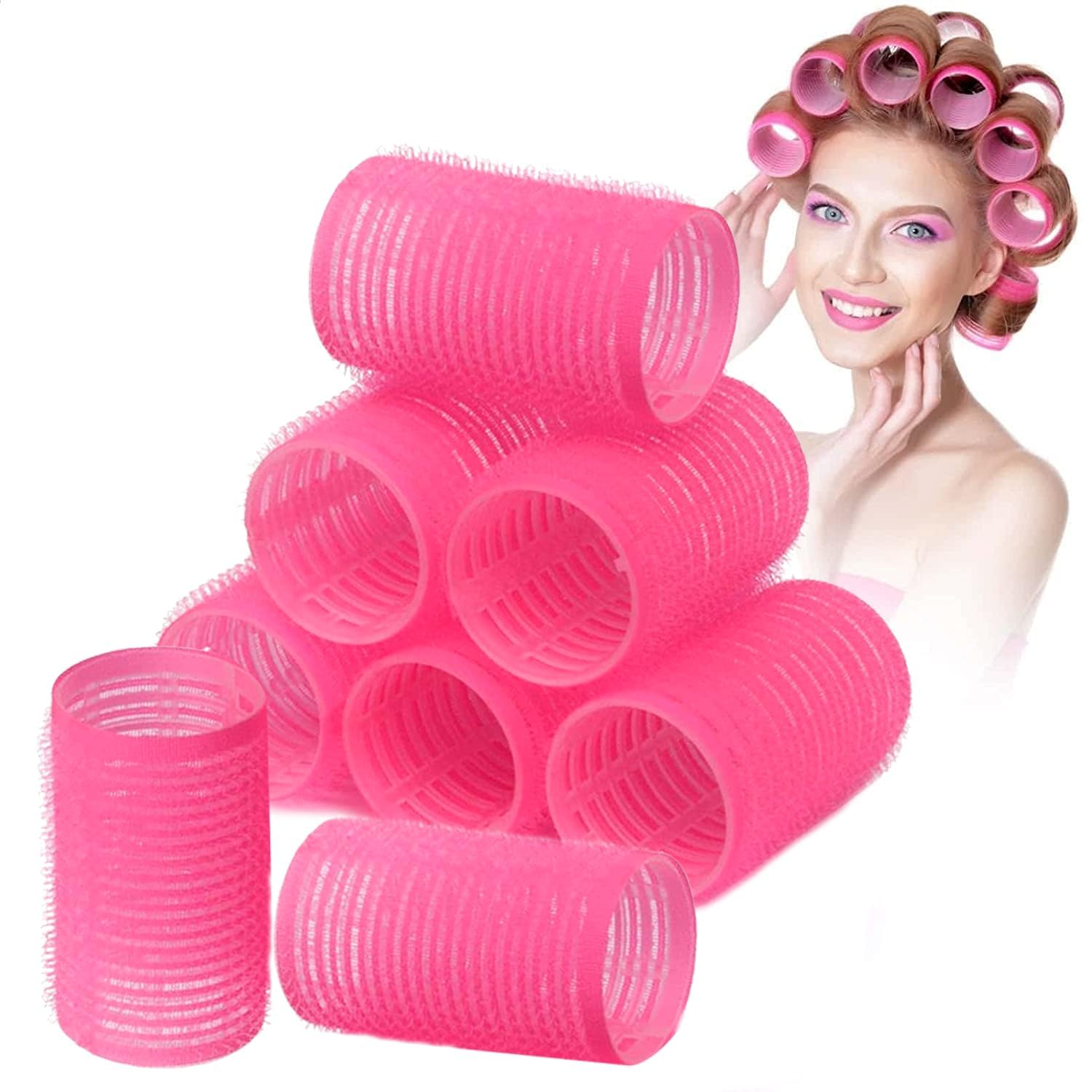 6Pcs Jumbo Self-Grip Hair Rollers Set with Stainless Steel Duckbill Clips - Soft Sponge Curlers for Long & Medium Hair - Perfect for Women & Girls Salon Styling at Home or Professional Use