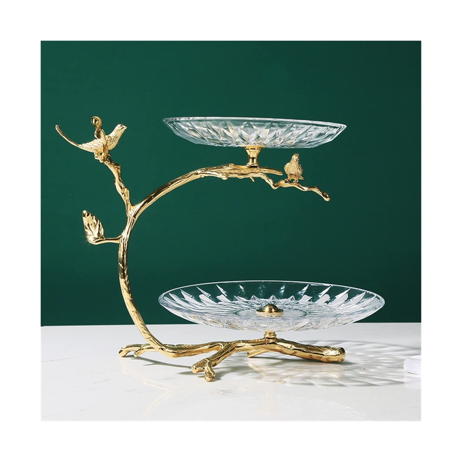 Modern Luxury Glass & Brass Double Layer Fruit Bowl - Elegant Dessert Plate for Coffee Table, Home Decor, Kitchen Accessories | Perfect for Serving Fruits, Cakes, Snacks in Living Room & Dining Room