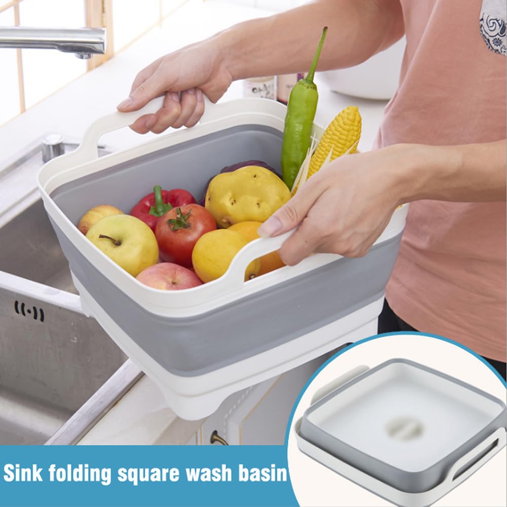 Collapsible Dish Basin with Drain Plug - 9L Large Capacity for RV, Kitchen & Camping