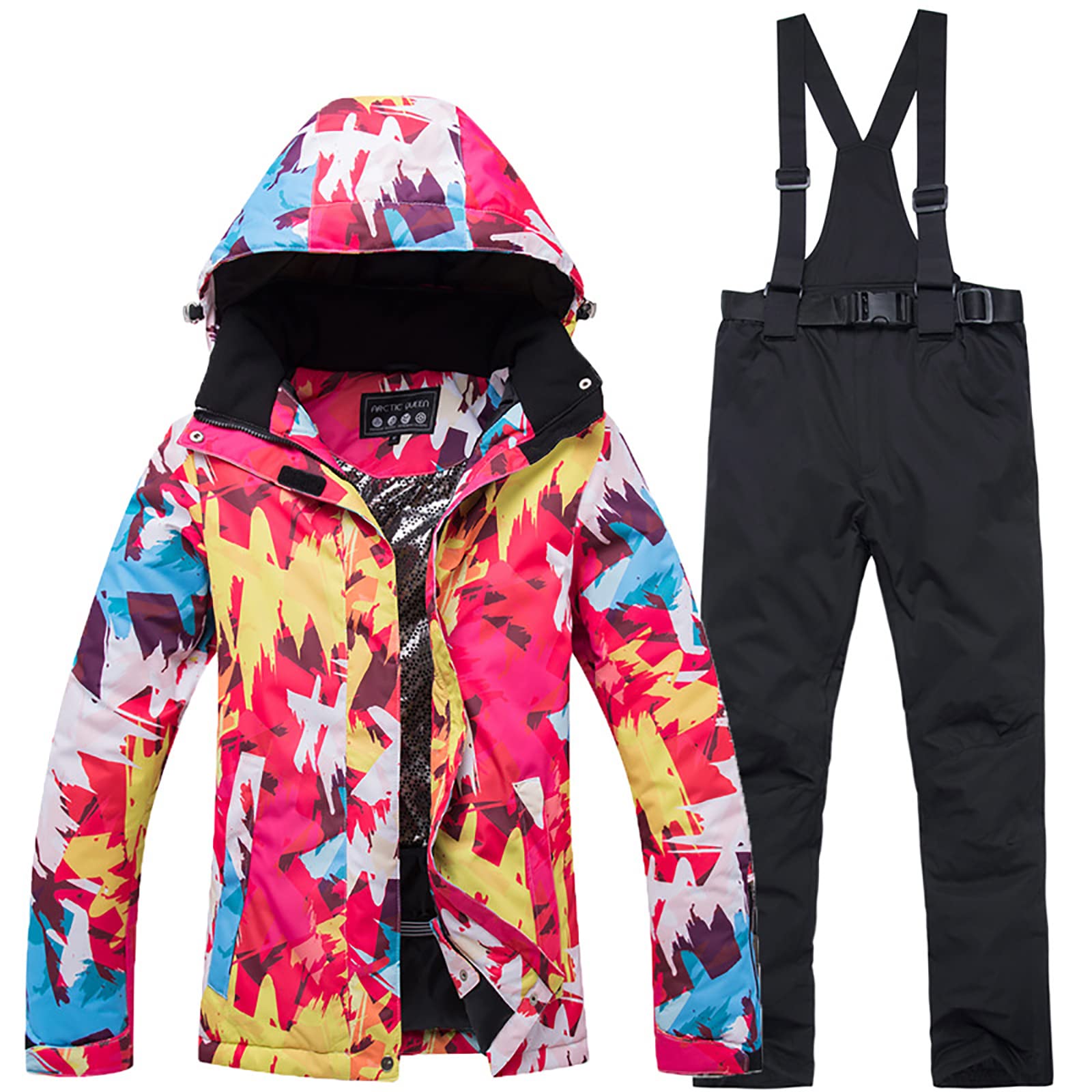Rayuwen Women's Waterproof Ski Suit Set - Winter Snow Jacket & Bib Pants with Detachable Hood for Skiing, Snowboarding & Outdoor Hiking - Thermal Insulated Sports Wear for Cold Weather Adventures