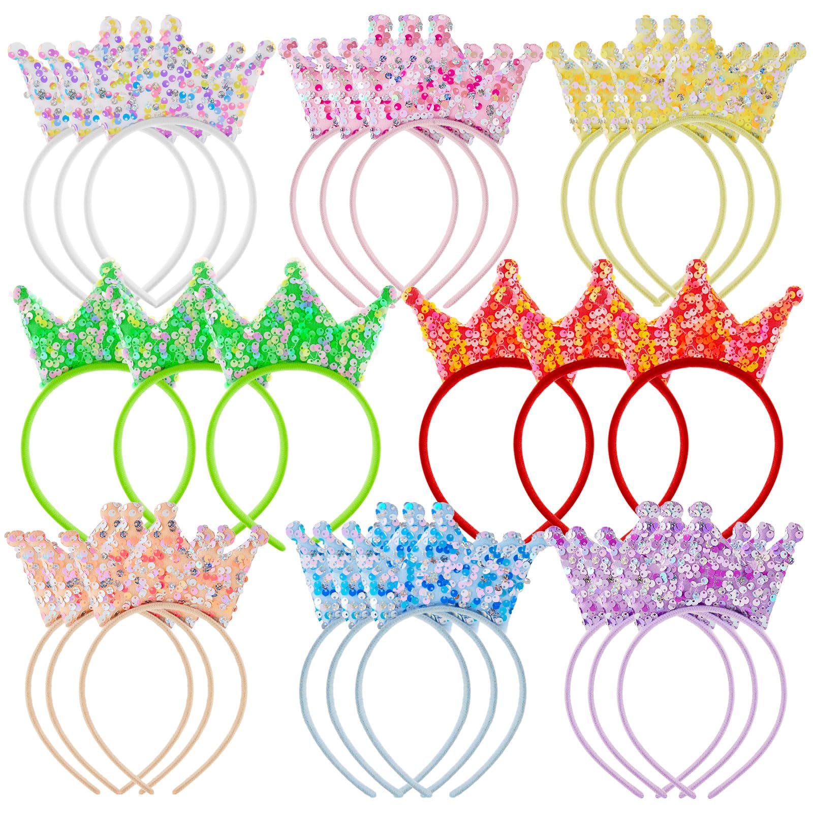 24 Pack Glitter Princess Crown Headbands for Girls - Sparkly Birthday Party Favors & Decorations - Perfect for Princess Themed Parties, Dress Up, and Photo Props