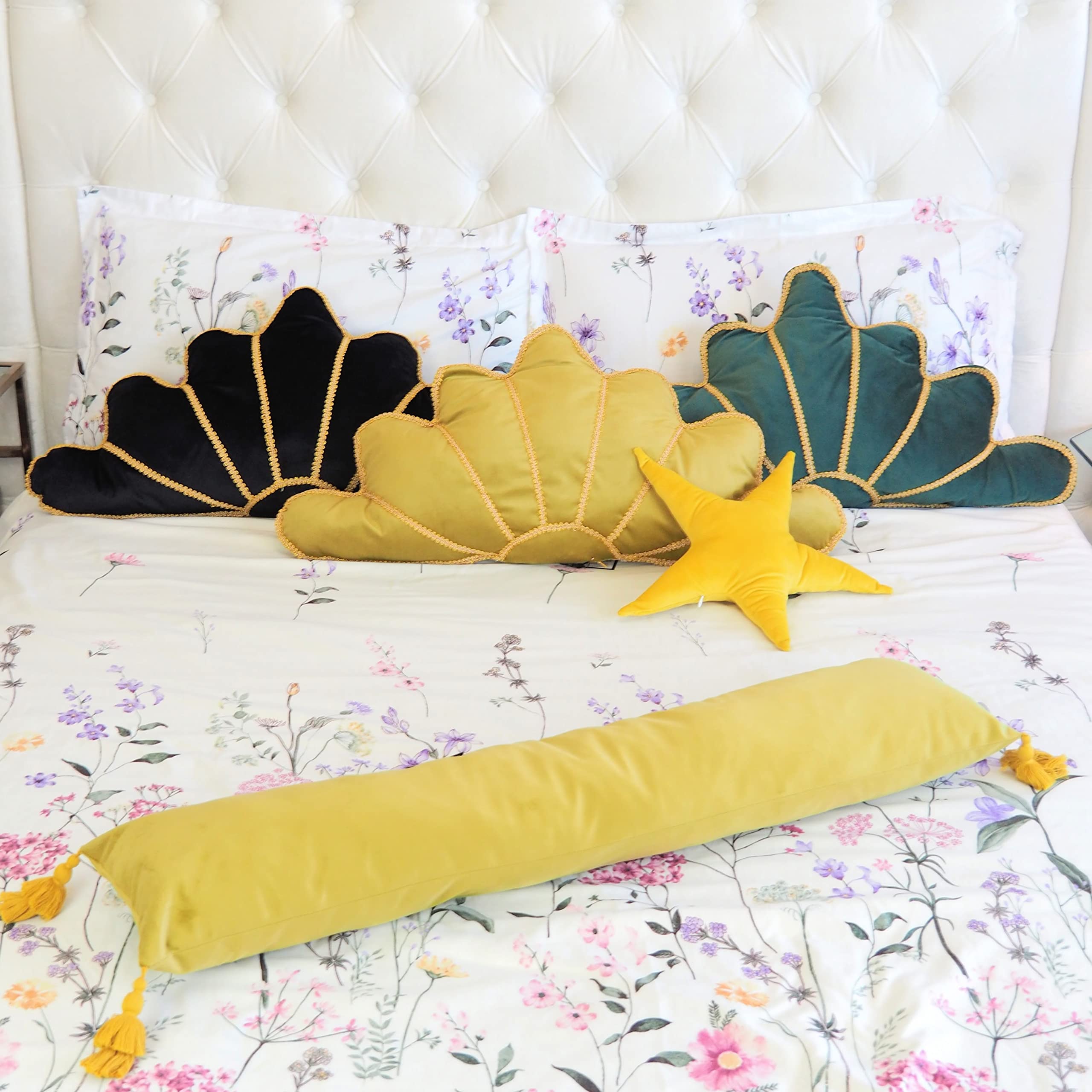 Maia Homes Extra Skinny Velvet Lumbar Pillow with Tassels - 18x6 Inch Long Decorative Throw Pillow for Sofa, Bed, Couch & Travel - Soft Gold Velvet Accent Pillow for Living Room, Bedroom & Home Decor