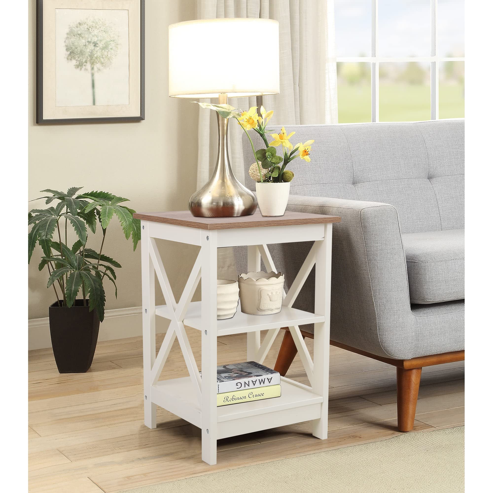 PHI VILLA 2-Piece White End Table Set - Farmhouse Style Nightstand & Side Table for Living Room, Bedroom, Small Spaces | Perfect for Coffee Table Companion, Bedside Storage & Home Decor