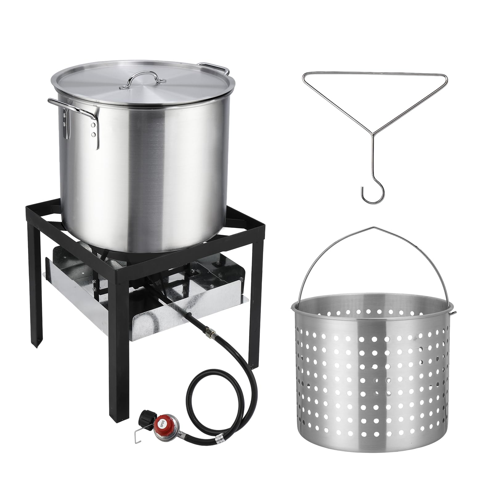 ROVSUN 60QT Propane Turkey Fryer with 150,000BTU Burner - Aluminum Seafood Boiler, Crawfish Steamer & Deep Fryer Kit with Basket, 10PSI CSA Certified Regulator & Lifting Hook - Perfect for Outdoor Cooking, Backyard Parties, Camping & Large Gatherings