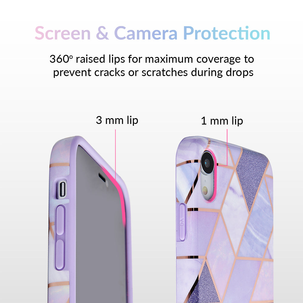 Stylish Purple Geometric Marble iPhone Case - Durable Protective Cover for iPhone 13/14/15 Pro Max - Trendy Aesthetic Phone Case for Women & Men - Perfect for Daily Use, Travel & Gift Giving