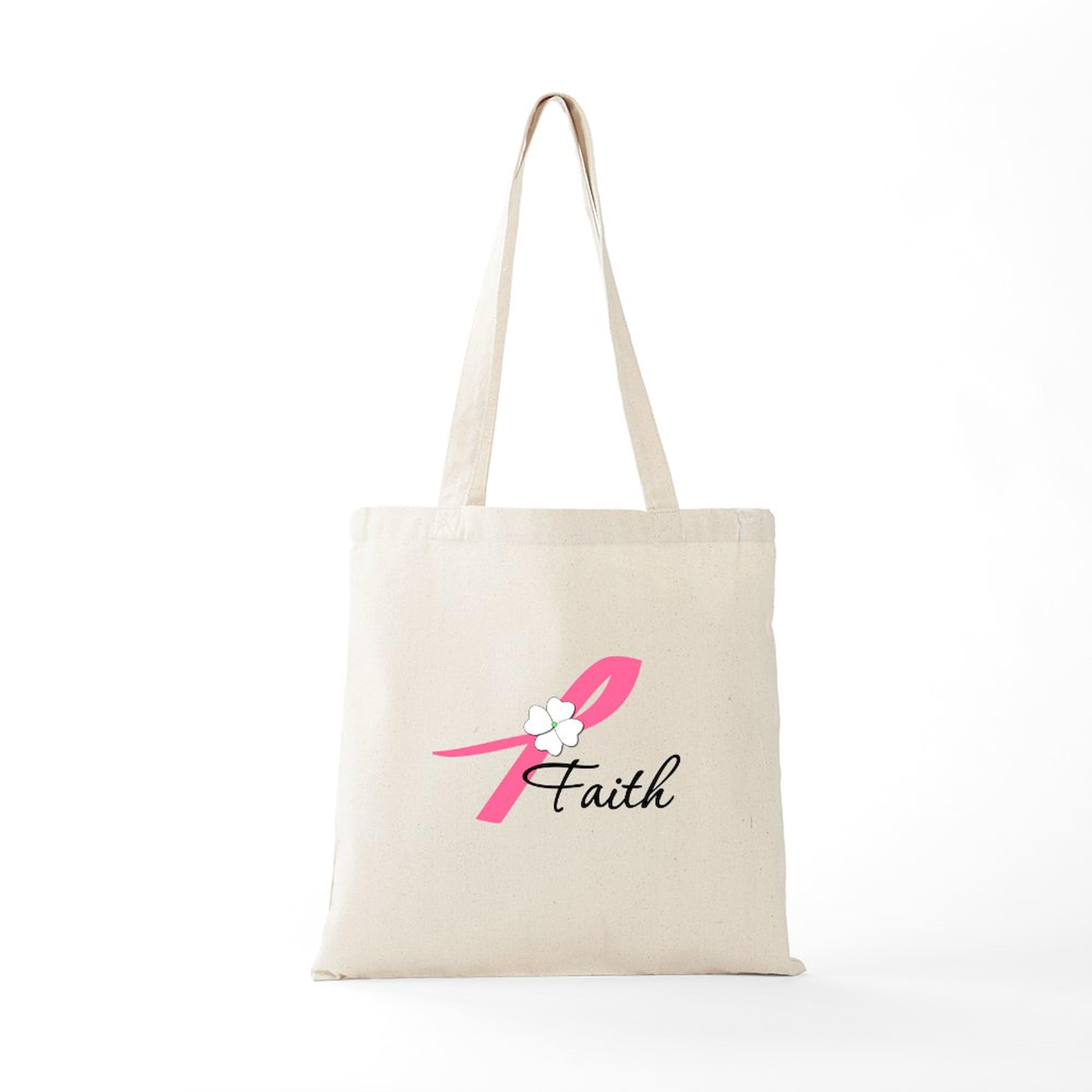 Faith Breast Cancer Awareness Tote Bag - Natural Canvas Reusable Shopping Bag for Groceries, Work, or Charity Events