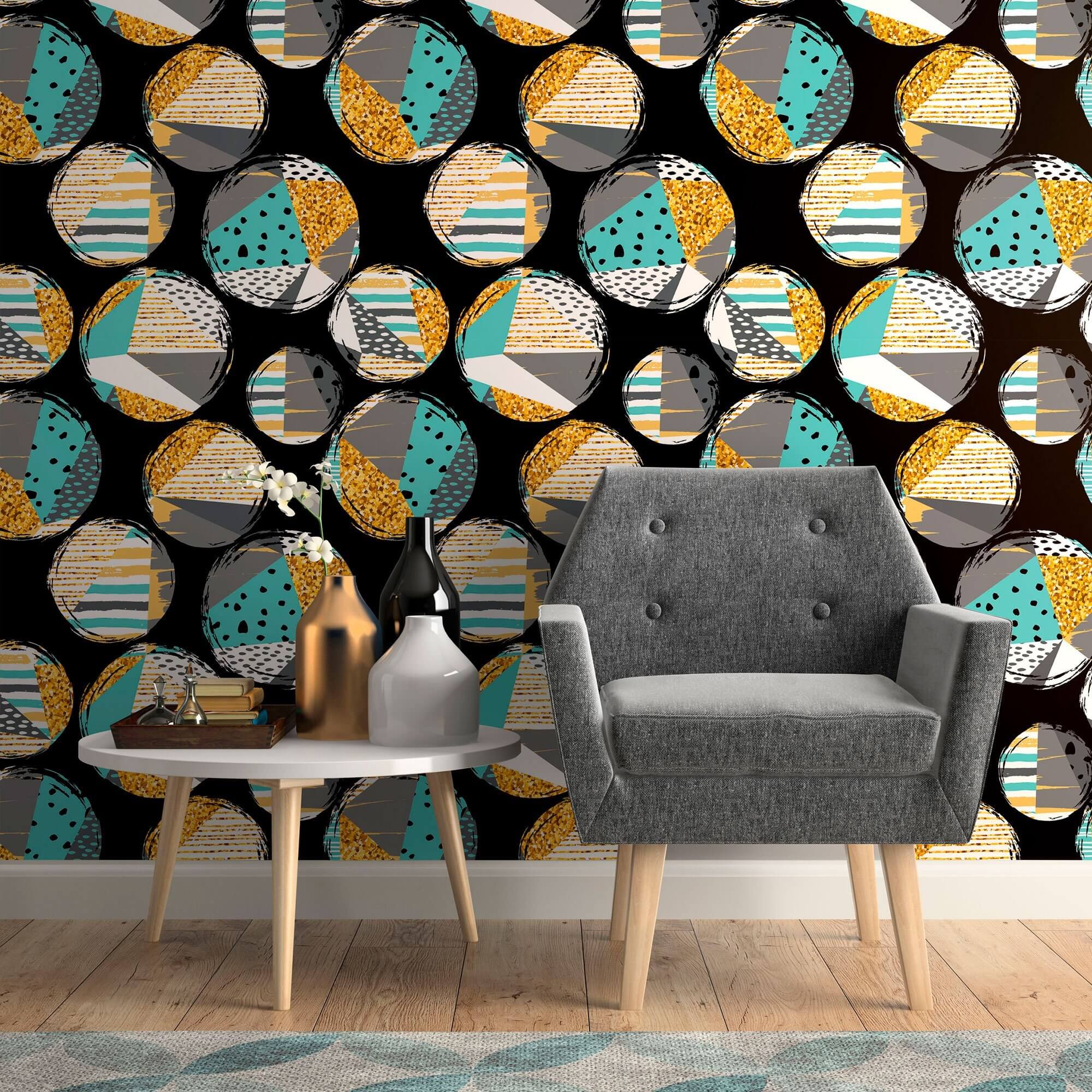 Stylish Mint Green & Gold Geometric Peel and Stick Removable Wallpaper for Teens - Perfect for Bedroom, Dorm Room, and Home Decor