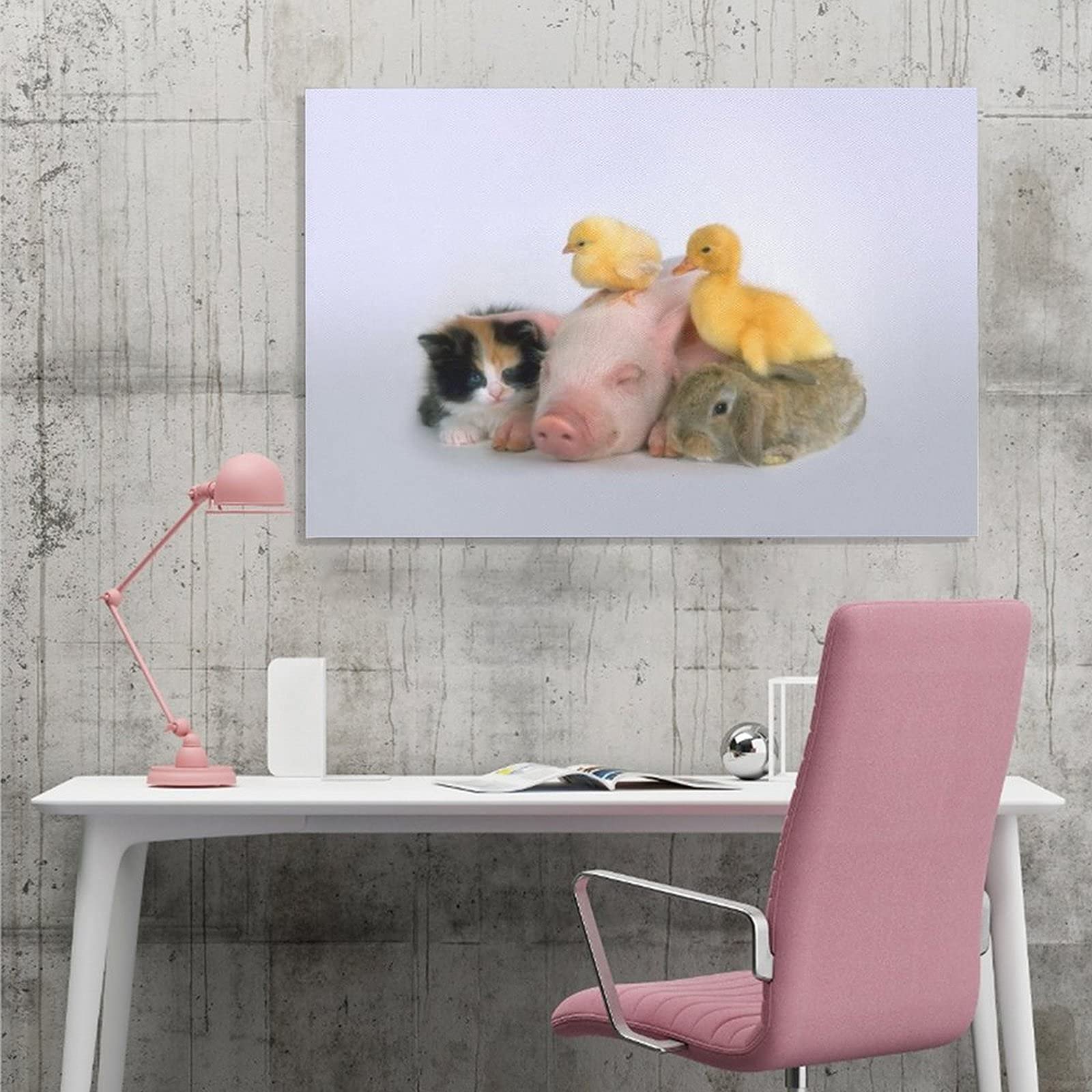 Cute Animal Canvas Wall Art - Pig, Duckling, Chicken, Cat Print Painting for Living Room, Bedroom, Office Decor | Nursery, Kids Room, Gift Idea
