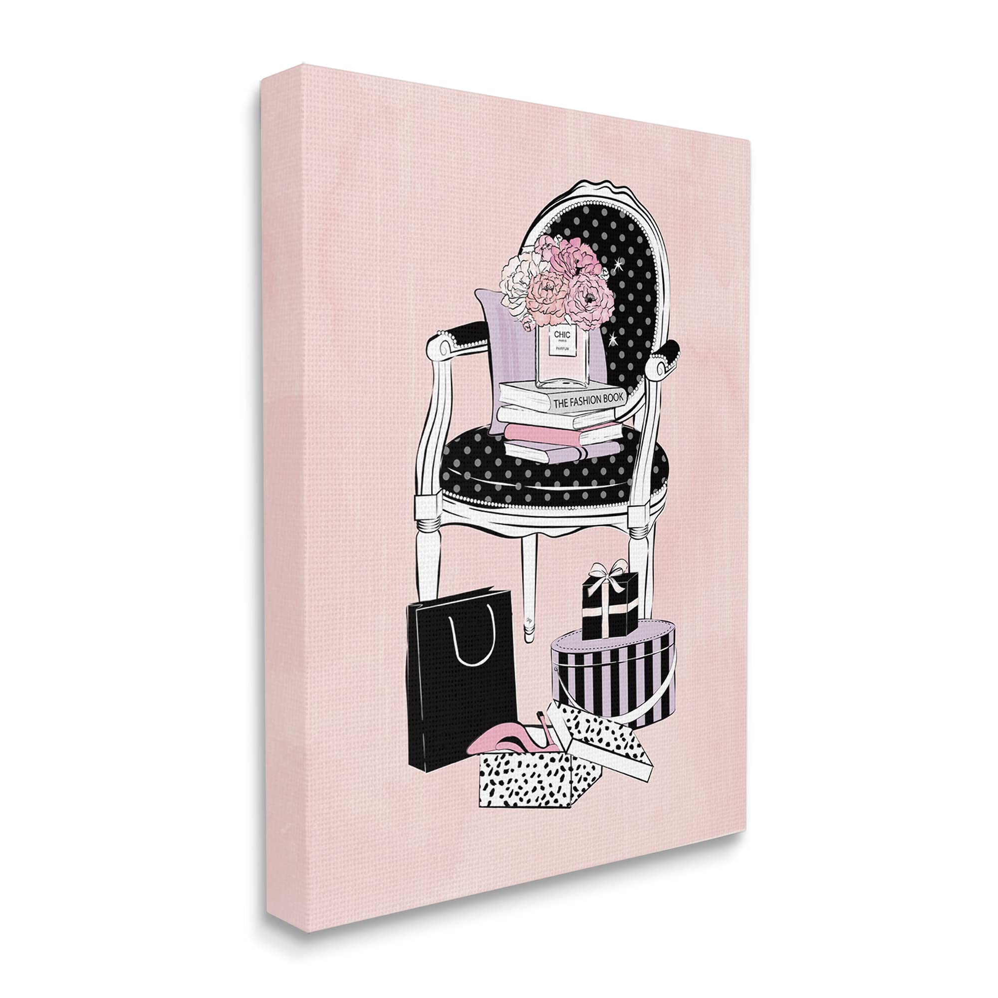 Stupell Industries Chic Fashion Still Life Canvas Wall Art - Pink Shopping Bags & Chair Design by Martina - 30