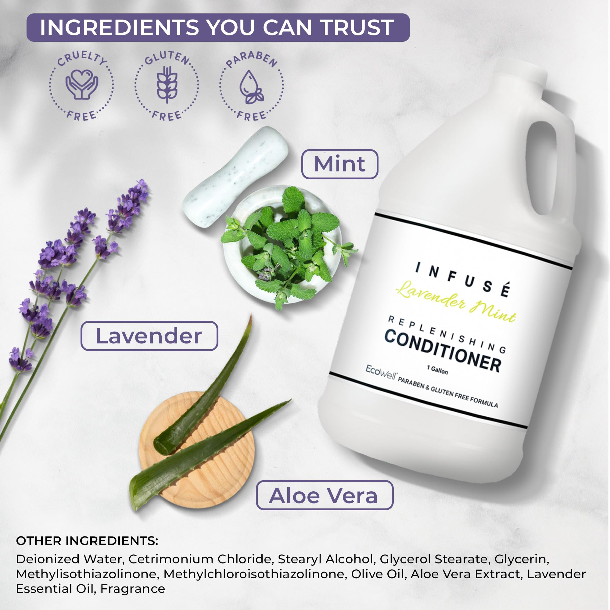 **Terra Pure Infuse Lavender Mint Hotel Conditioner - 1 Gallon (4 Gallons Bulk) | Refillable Dispenser for Hospitality & Vacation Rentals | Spa, Hotel, Airbnb Amenities**