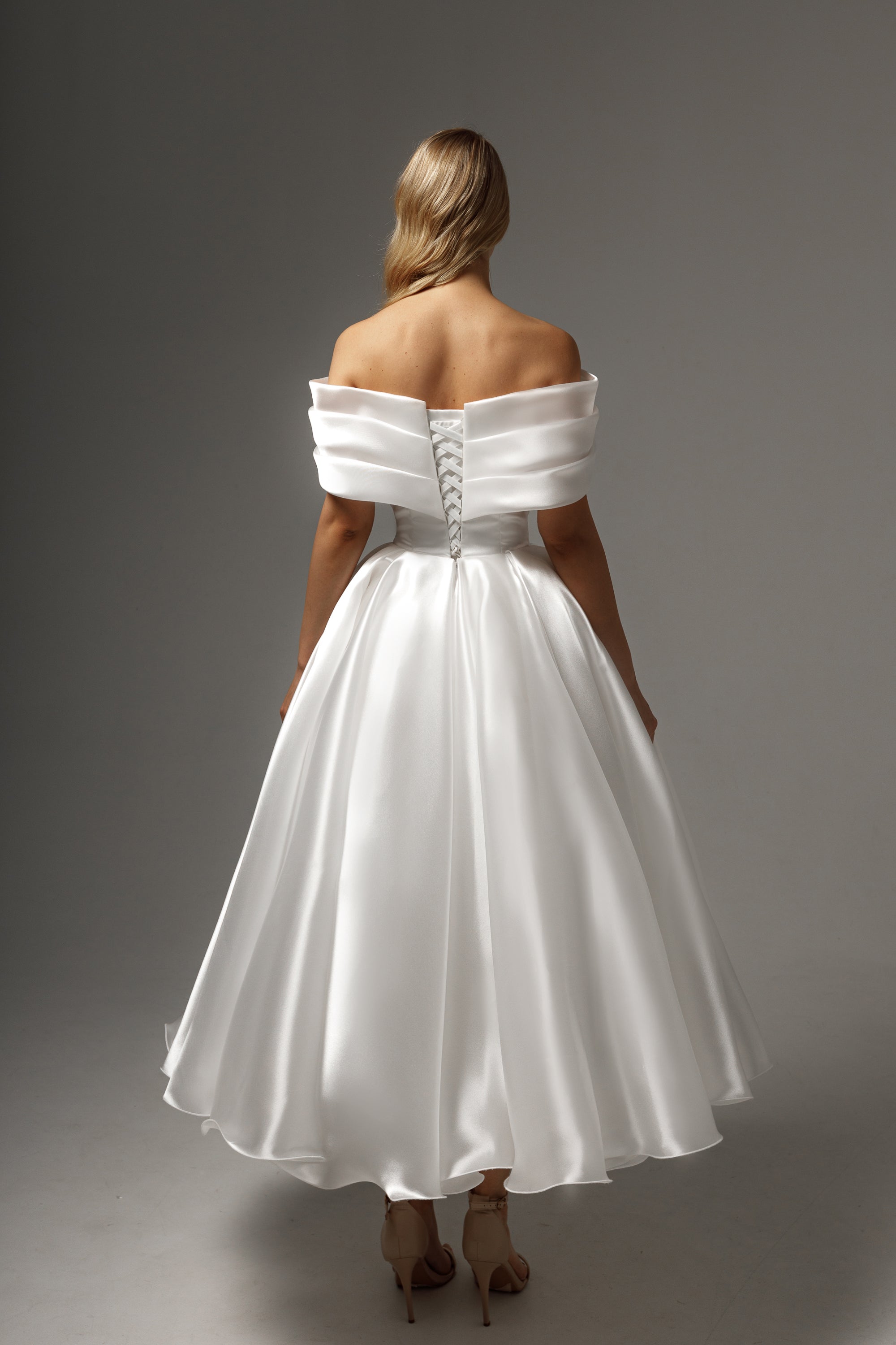 Beatrice Elegant Organza Tea-Length Wedding Dress for Brides - Perfect for Garden, Beach & Vintage-Themed Weddings