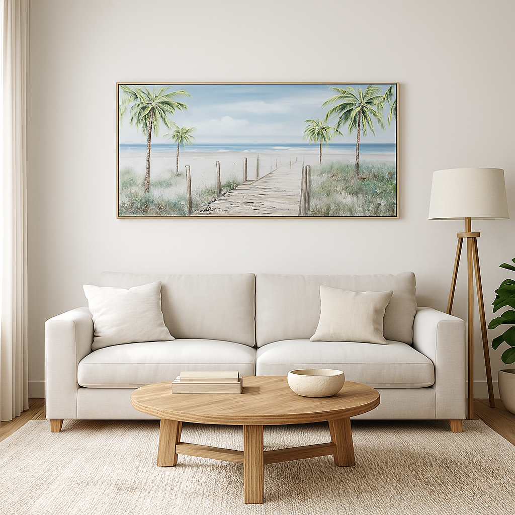 Urban Style Textured Oil Painting - Brushmarks Palmtree Boardwalk Artwork for Beach House & Coastal Decor