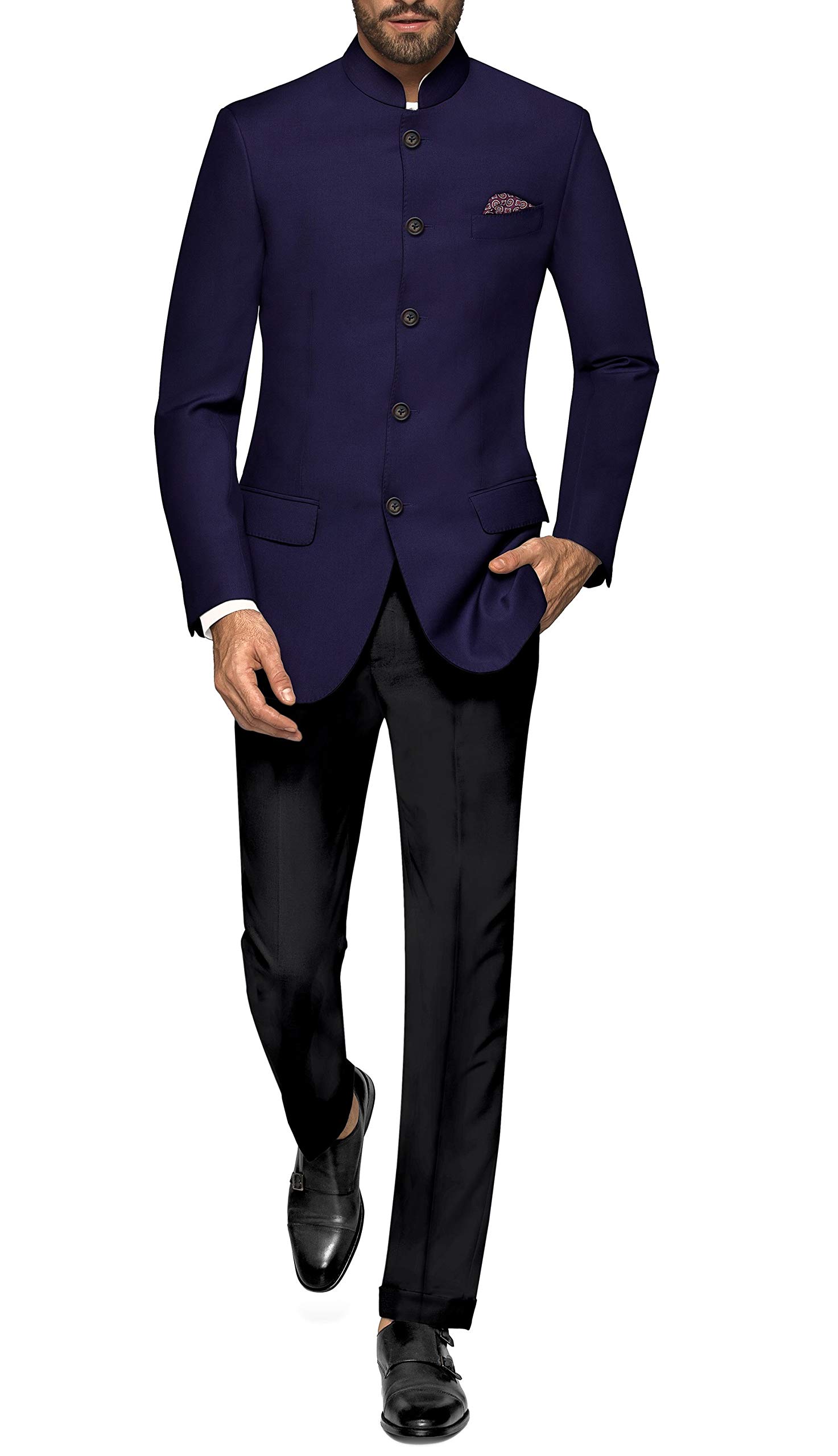 Men's Jodhpuri Suit Set | Bandhgala Wedding Suit for Men | Navy Blue Formal Attire (36