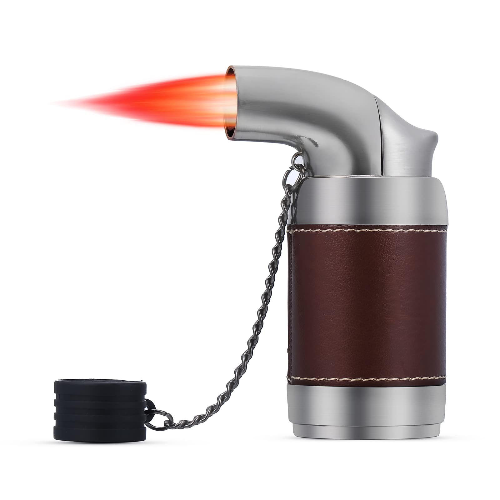 Ambrogio.L Quad Torch Refillable Butane Lighter with Cigar Punch - Dark Red Windproof Tabletop Cigar & Tobacco Lighter for Outdoor Smoking, BBQ, Camping & Home Use