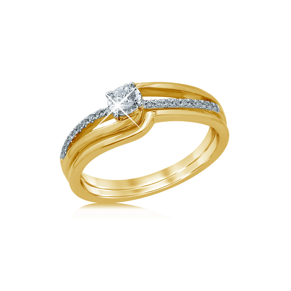 9ct Yellow Gold 15-Point Diamond Wedding Ring Set for Bride - Elegant Bridal Jewelry for Engagement, Proposal & Anniversary Gifts