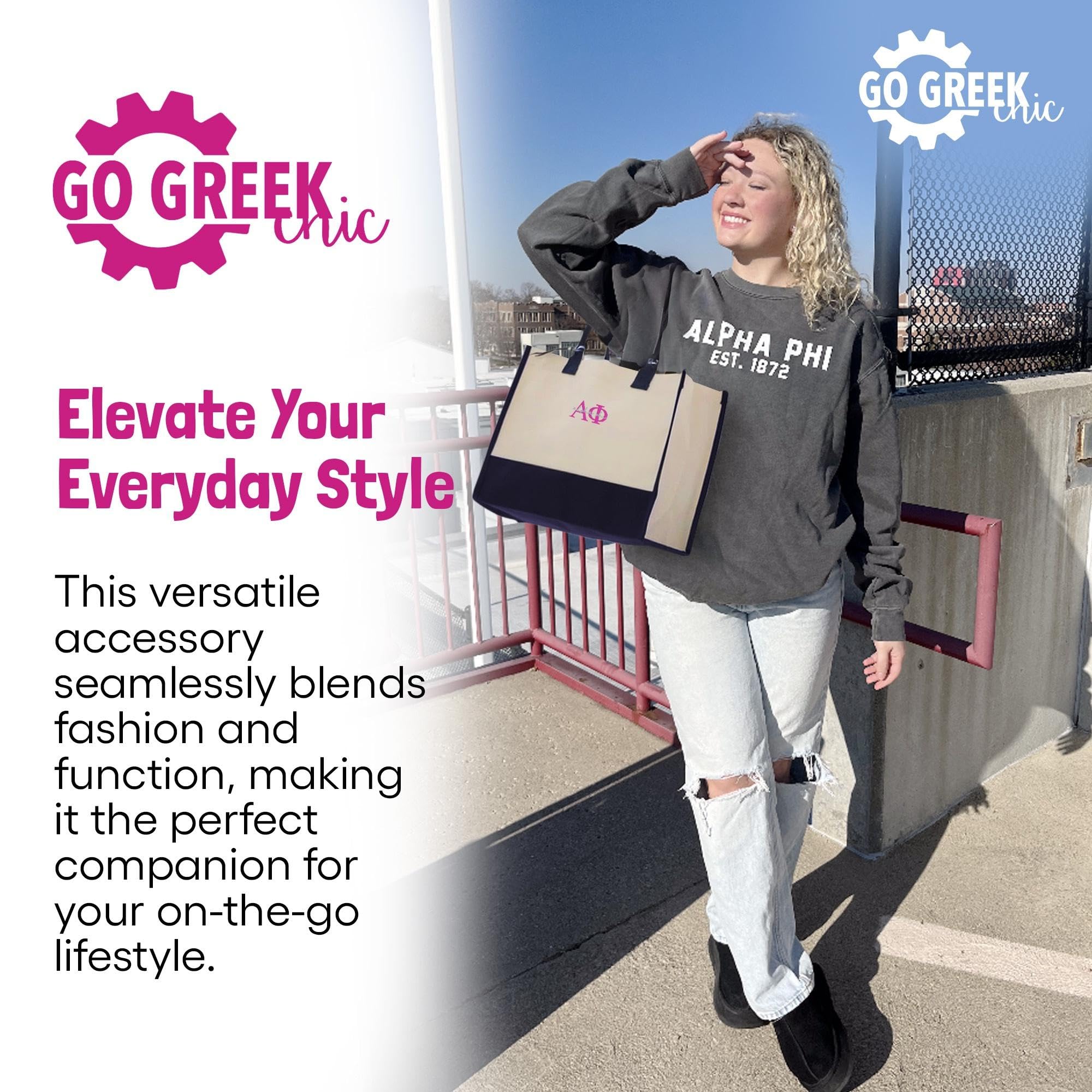 Go Greek Chic Embroidered Cotton Tote Bag - Stylish & Durable Handbag for Women, Perfect for Shopping, Beach & Daily Use