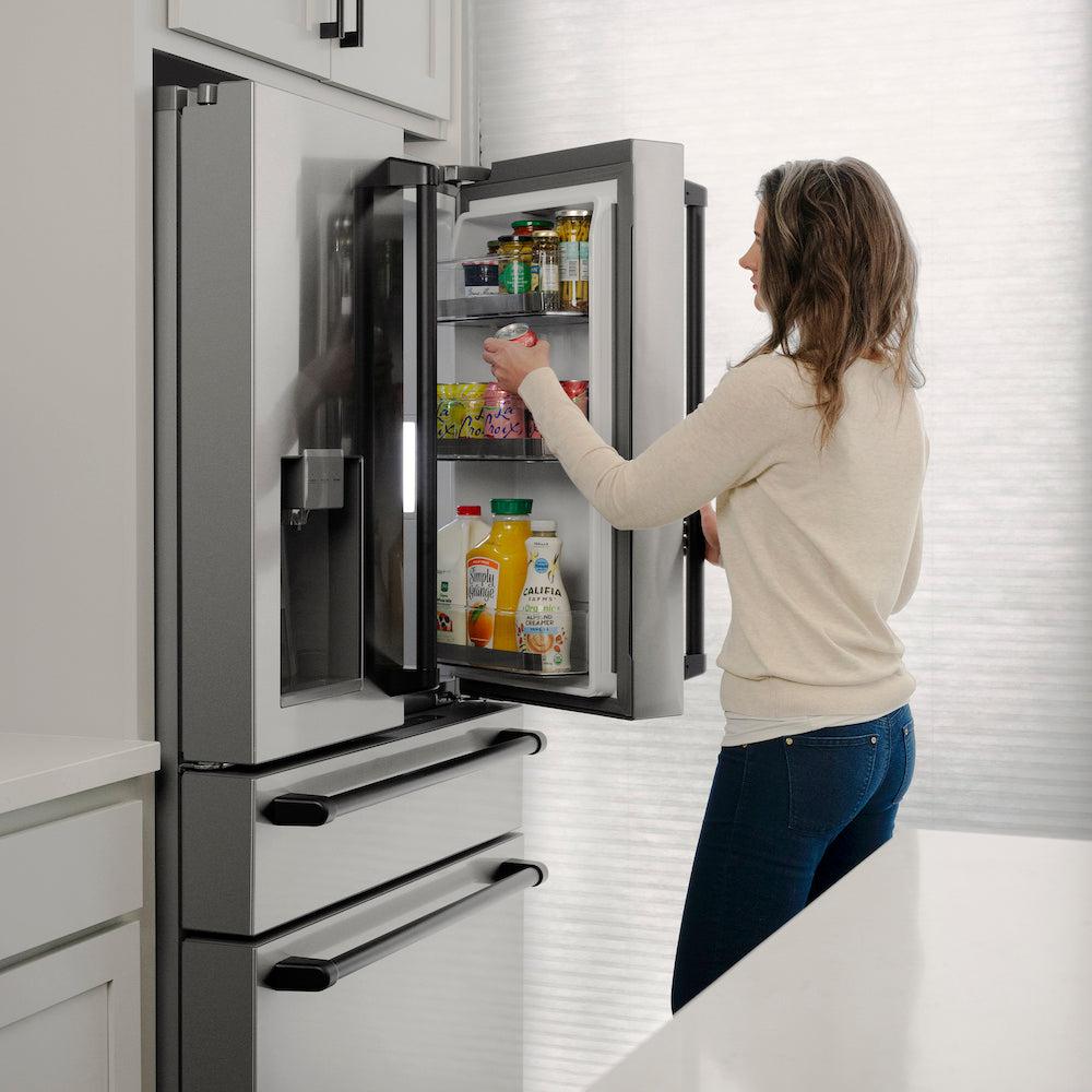 ZLINE Autograph Edition 36 Inch Counter Depth French Door Refrigerator - 21.6 cu.ft Capacity, Fingerprint Resistant Stainless Steel with Matte Black Handles, Built-in Water and Ice Dispenser (RFMZ W 36 MB) - Perfect for Modern Kitchens, Open Floor Plans and Entertaining Guests