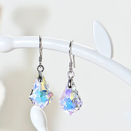 Sparkly Multi-Color Crystal Teardrop Dangle Earrings for Women | Rainbow Geometric Statement Jewelry | Elegant Gift for Party, Wedding & Everyday Wear