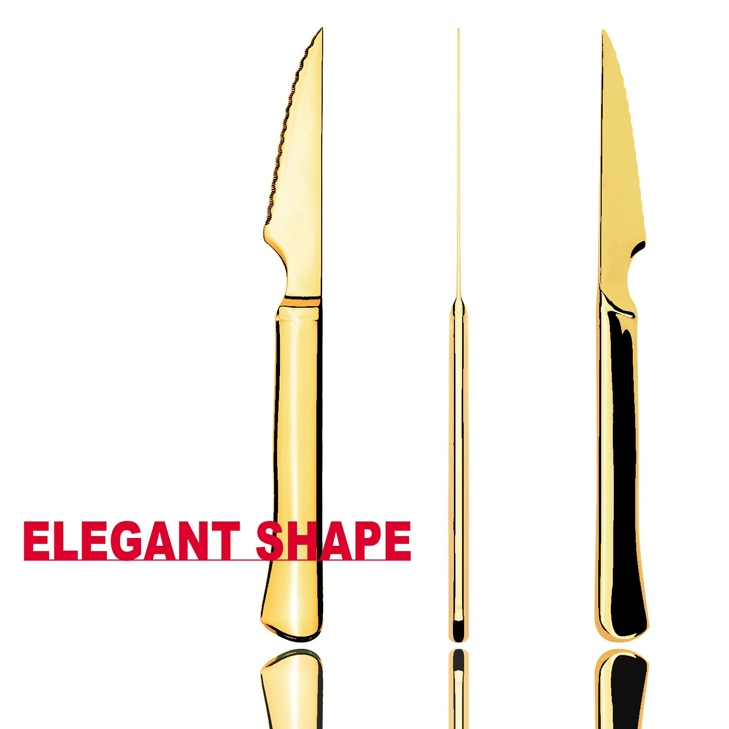 Premium 6-Piece Gold Steak Knife Set - Ultra Sharp Stainless Steel Serrated Dinner Knives for Steak & Meat Cutting - Dishwasher Safe Kitchen Cutlery Set for Restaurants, BBQs & Dinner Parties (Golden)