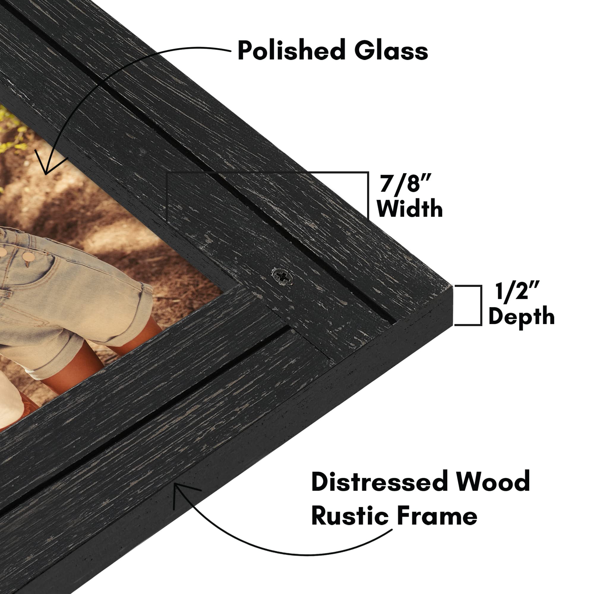 Americanflat 6x8 Picture Frame - Distressed Wood, Wall & Tabletop Display - Charcoal Black for Home Decor