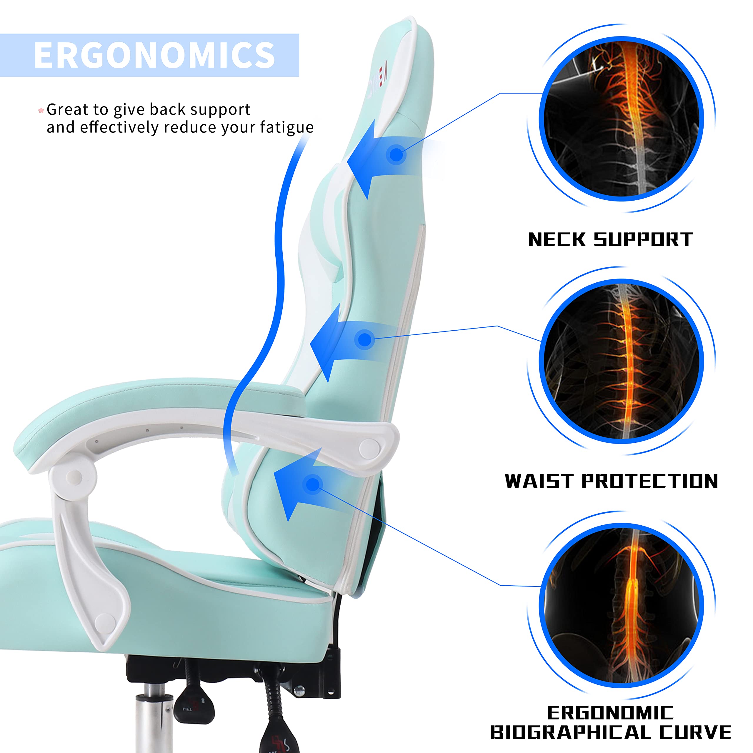 ALEAVIC Ergonomic Gaming Chair - High Back Adjustable Racing Style PU Leather Computer Chair with Headrest & Lumbar Support for Adults - Perfect for Esports, Office Work & Home Gaming Setup