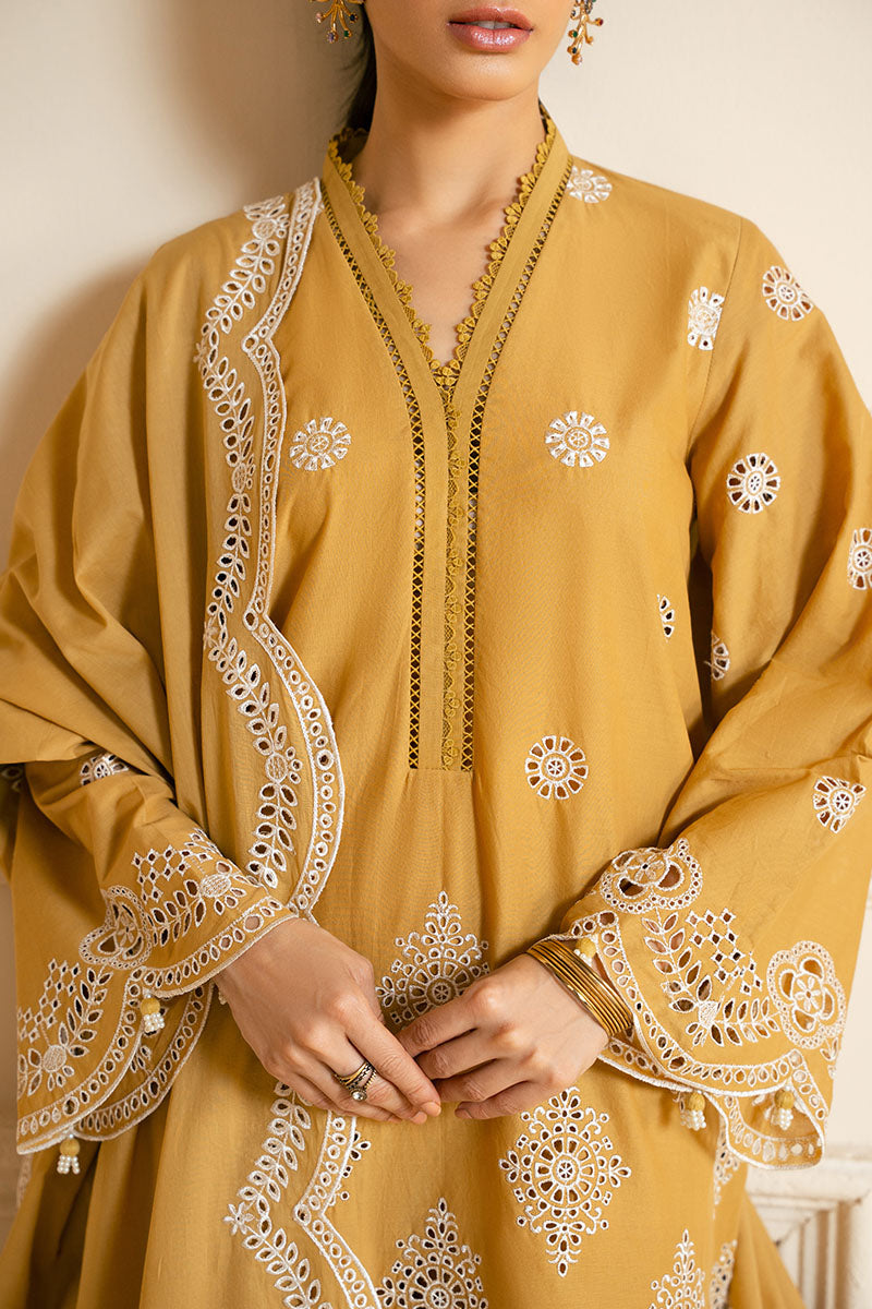 MEADOW GOLD 3-Piece Chikankari Embroidered Suit Set for Women | Traditional Indian Kurti with Dupatta & Pants | Perfect for Weddings, Festivals & Special Occasions