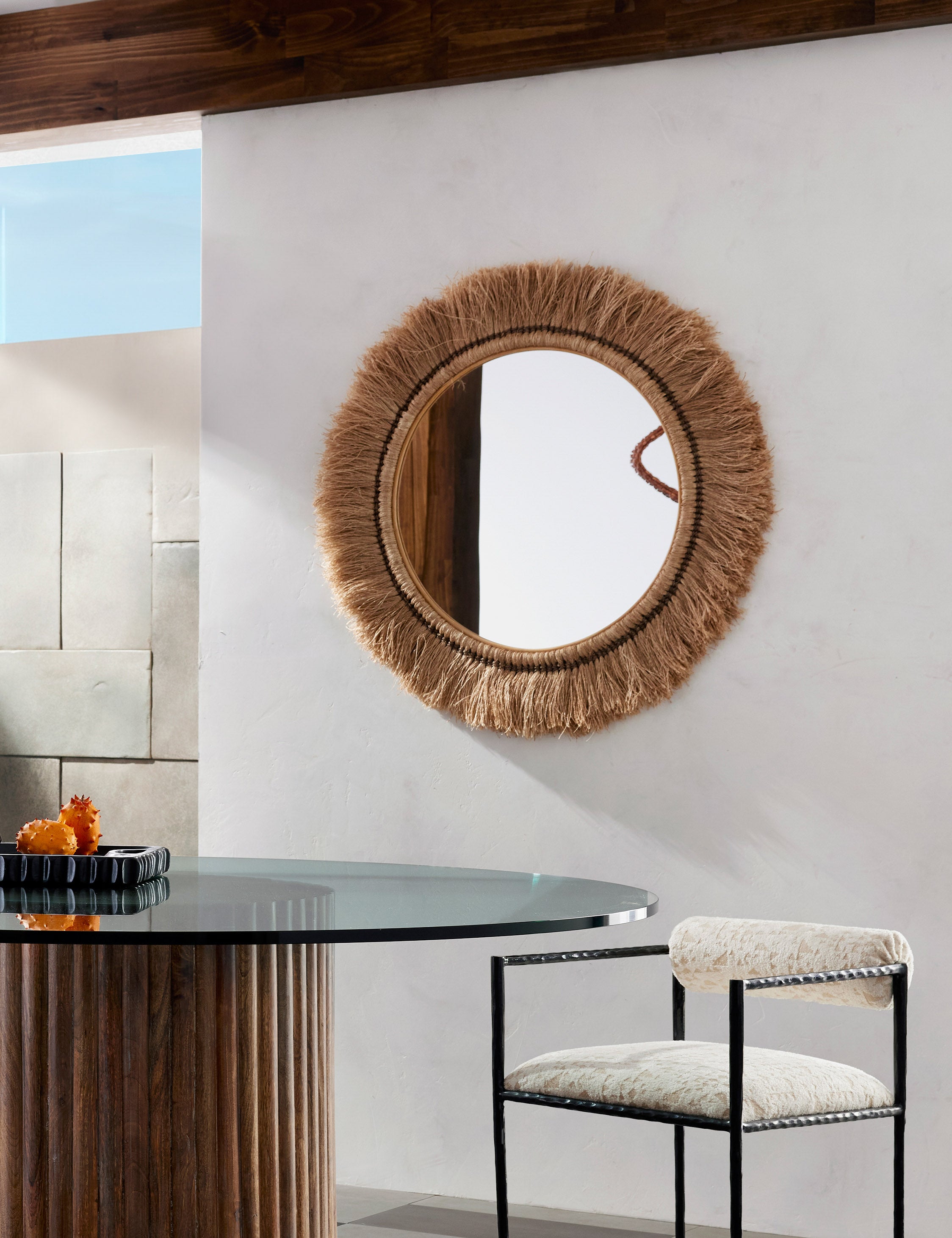 Arteriors Kai Round Mirror - Modern Decorative Wall Mirror for Living Room, Bedroom, Entryway - 24 Inch Gold Frame Circle Mirror for Home Decor