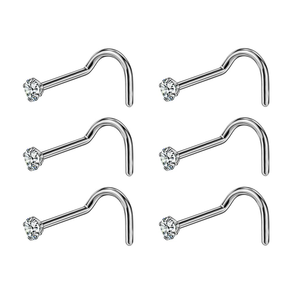 FANSING Titanium Nose Studs - Screw Shape Nose Rings for Women & Men | Hypoallergenic Corkscrew Nostril Piercing with Cubic Zirconia | Perfect for Everyday Wear, Parties & Special Occasions