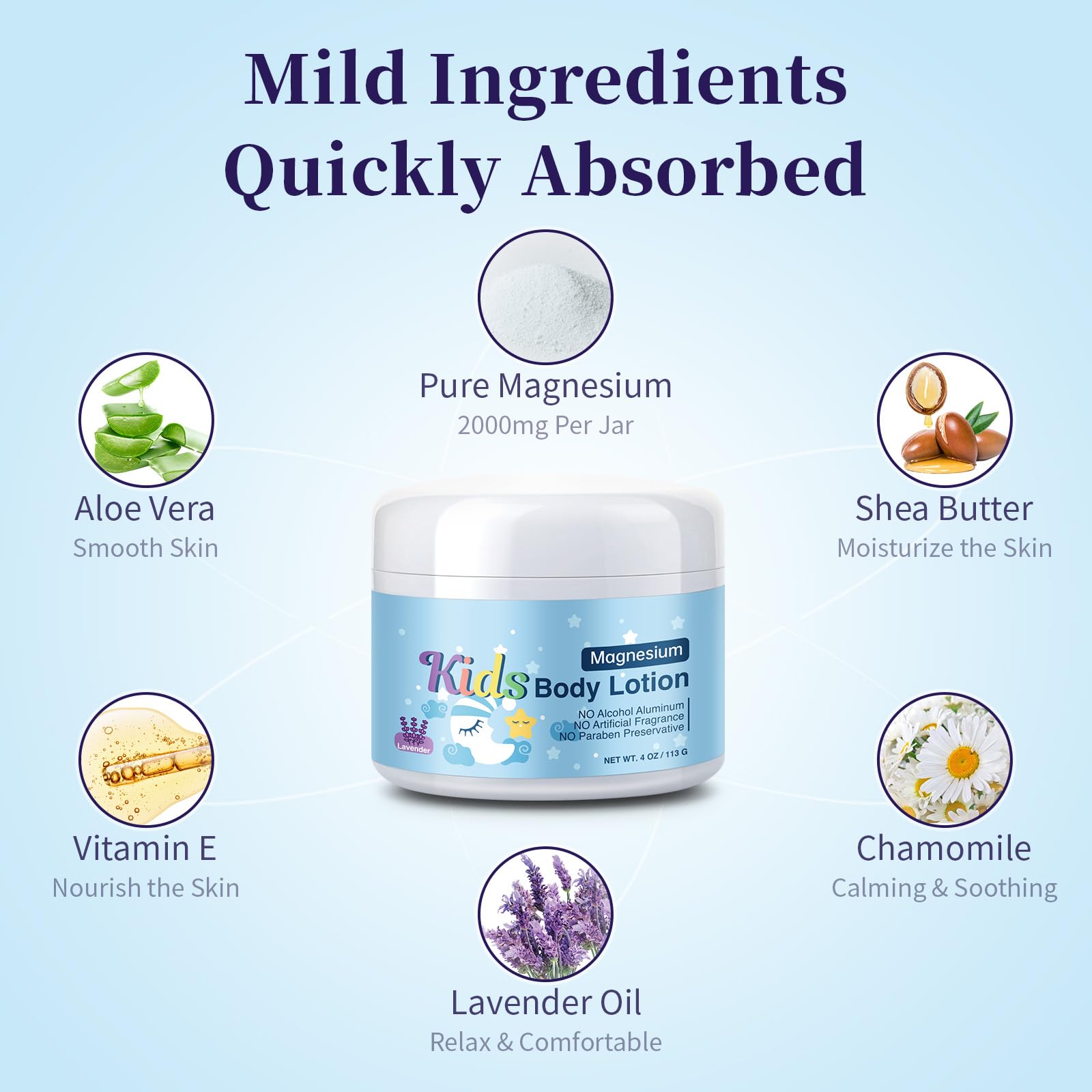 Best Magnesium Lotion for Kids & Babies - Calming Lavender Sleep Cream for Leg Cramps, Bone & Muscle Relaxation - Natural Bedtime Magnesium Oil Lotion (4oz) - Perfect for Nighttime Routine & Foot Massage
