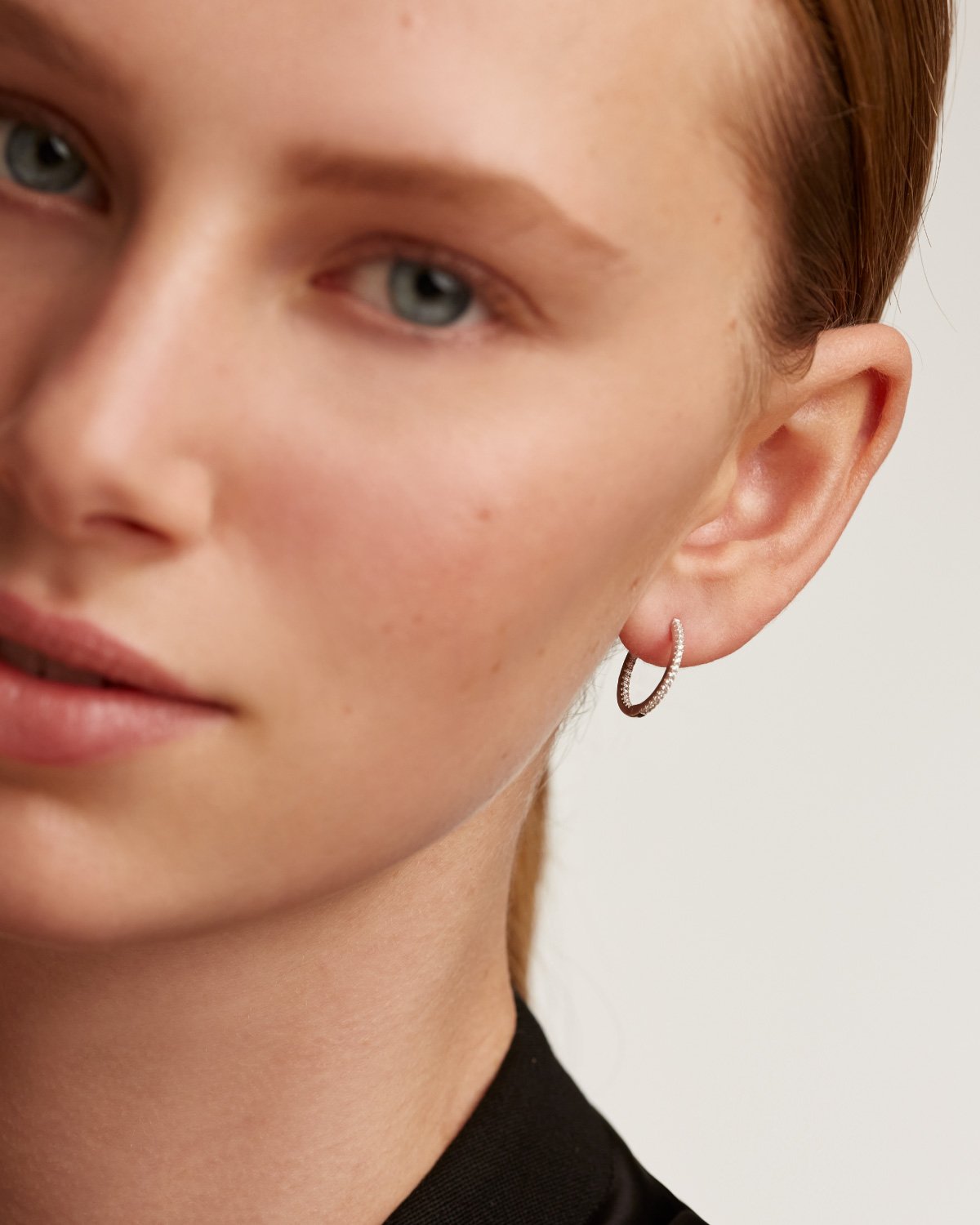 GRID White Medium Hoops Silver Earrings - Elegant Sterling Silver Hoop Earrings for Women, Perfect for Everyday Wear & Special Occasions