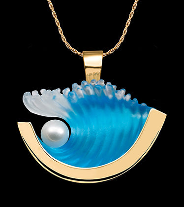 14K Yellow Gold Pearl Wave Pendant Necklace - Elegant Dainty Jewelry for Women, Perfect for Gifts, Weddings & Everyday Wear