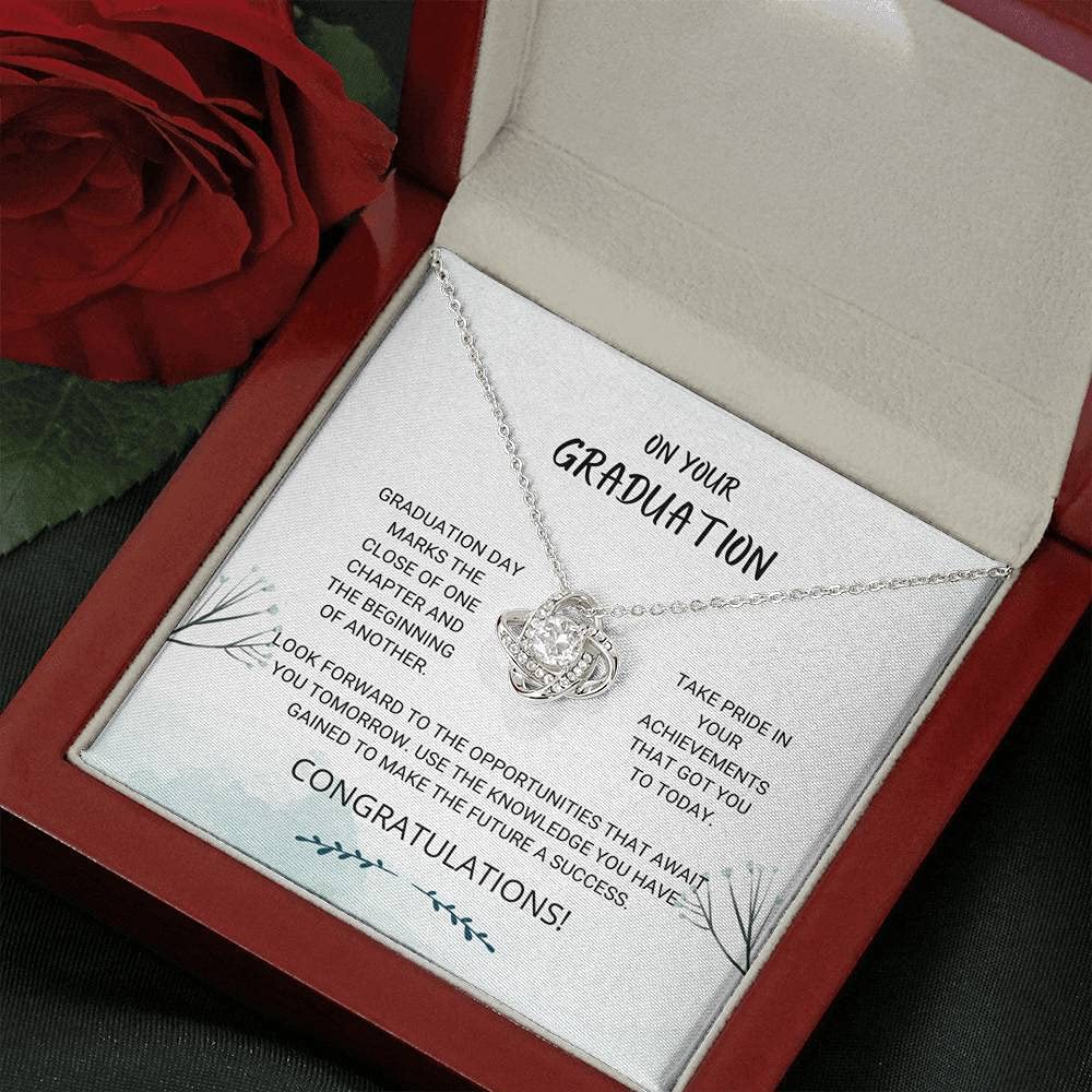 Graduate Love Knot Necklace - Elegant Graduation Jewelry Gift for 2021 Seniors | Perfect Graduation Present with Card | Ideal for Commencement Ceremonies & Celebrations