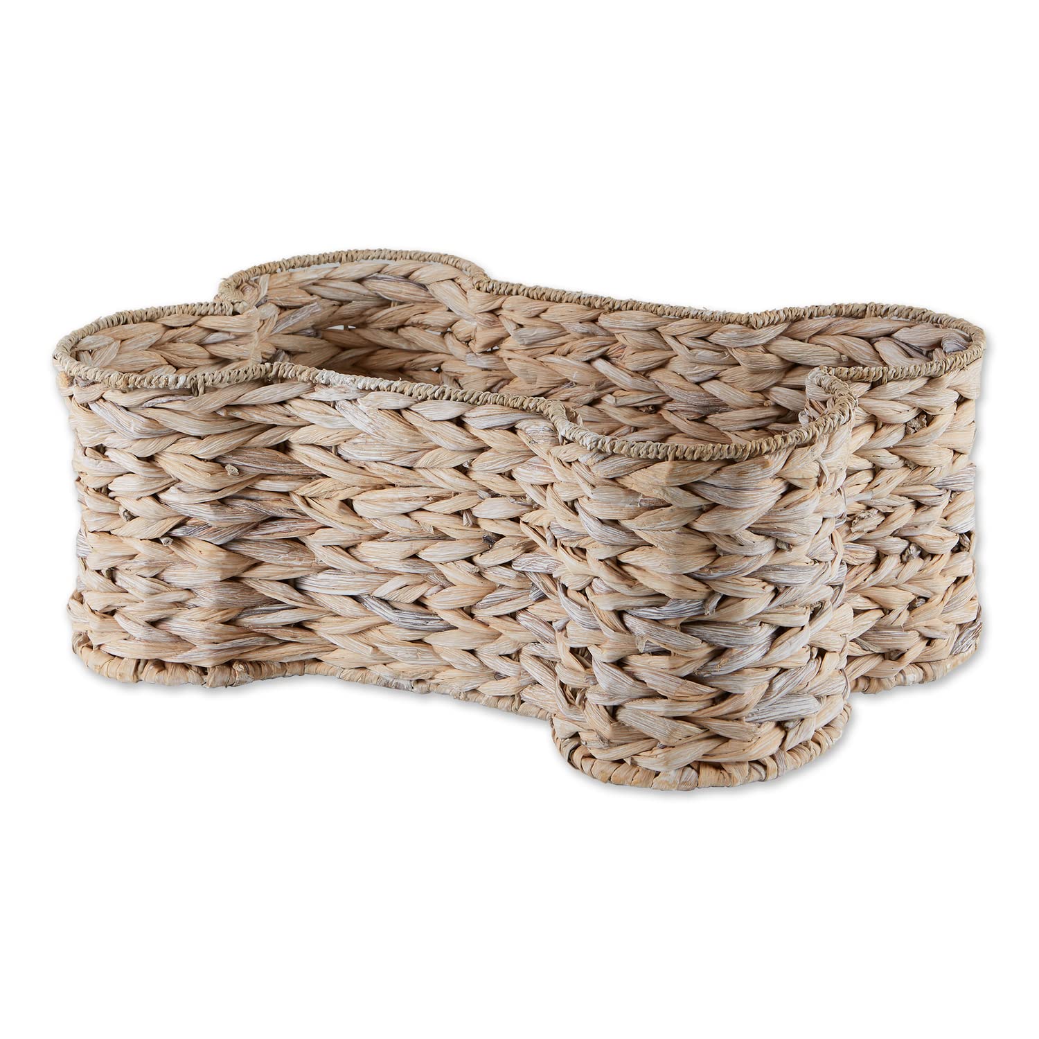Bone Dry Pet Storage Collection - Bone-Shaped Hyacinth Toy Basket for Dogs, White Wash Small - Perfect for Pet Toy Organization & Home Decor