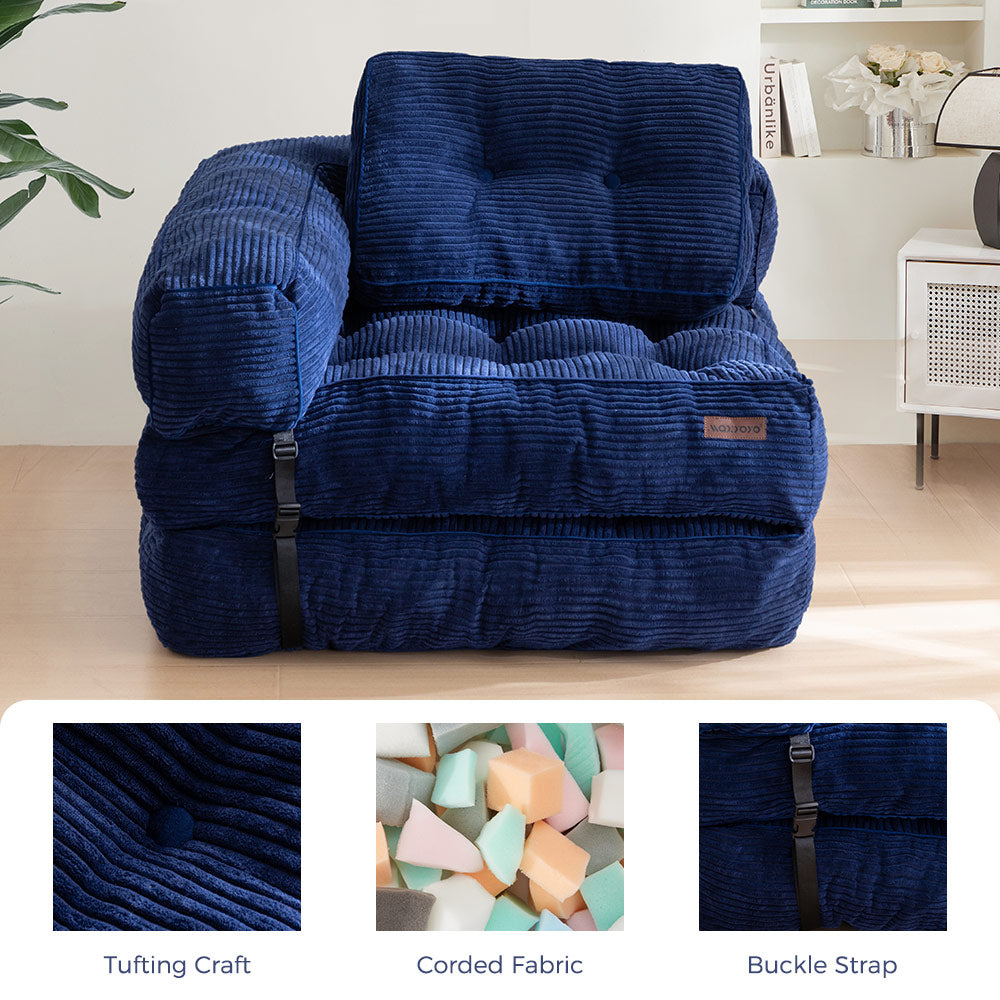 MAXYOYO L-Shaped Convertible Sofa Bed - Foldable Sleeper Sofa with Armrest in Navy Blue | Space-Saving Furniture for Small Apartments, Guest Rooms & Home Offices