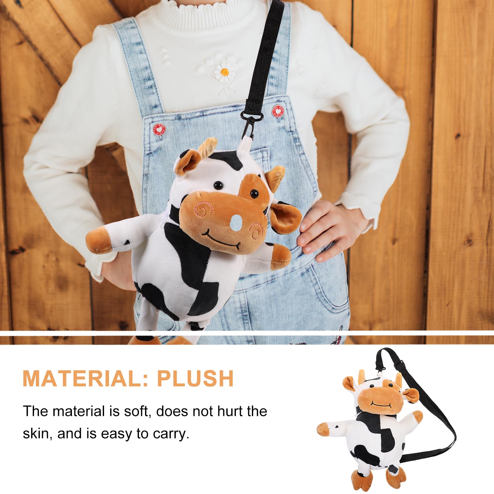 VALICLUD Cute Cow Plush Crossbody Bag for Women & Girls - Soft Stuffed Animal Coin Purse with Adjustable Strap - Perfect for School, Travel & Casual Outings
